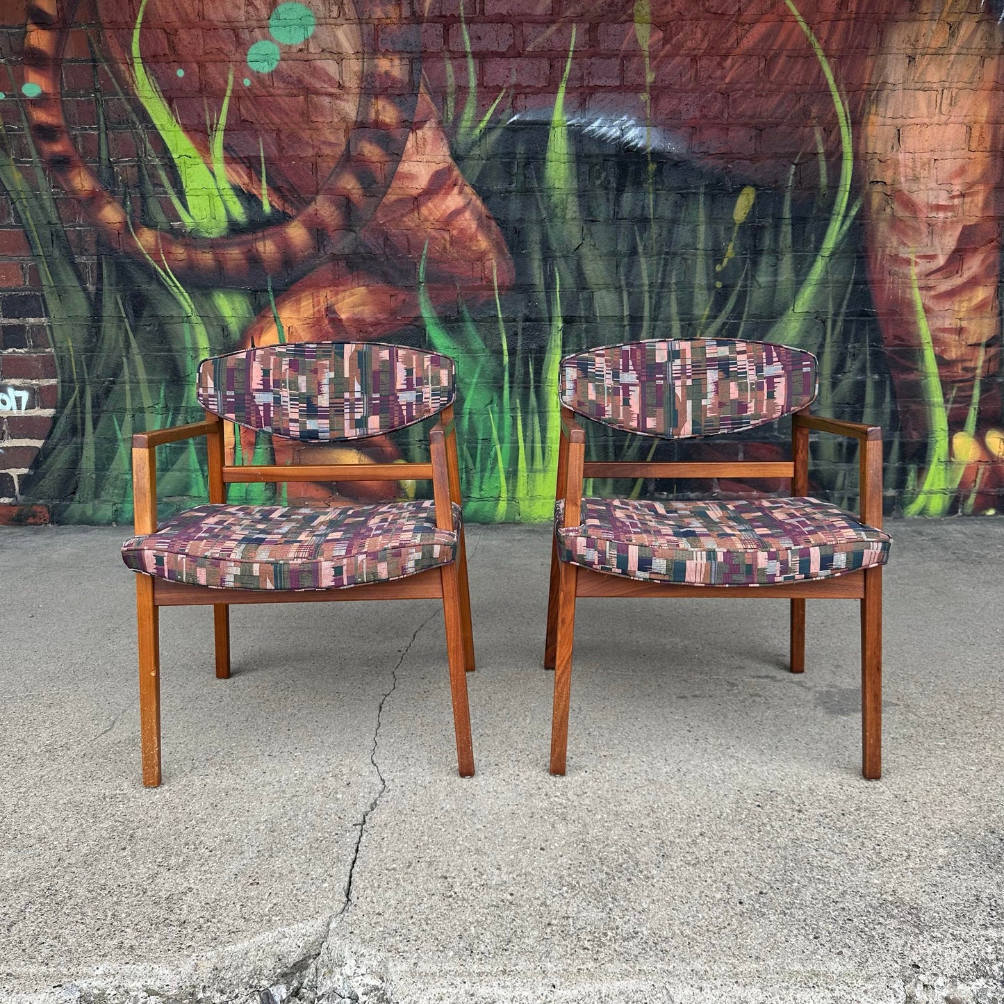 Pair of George Nelson Walnut Arm Chairs