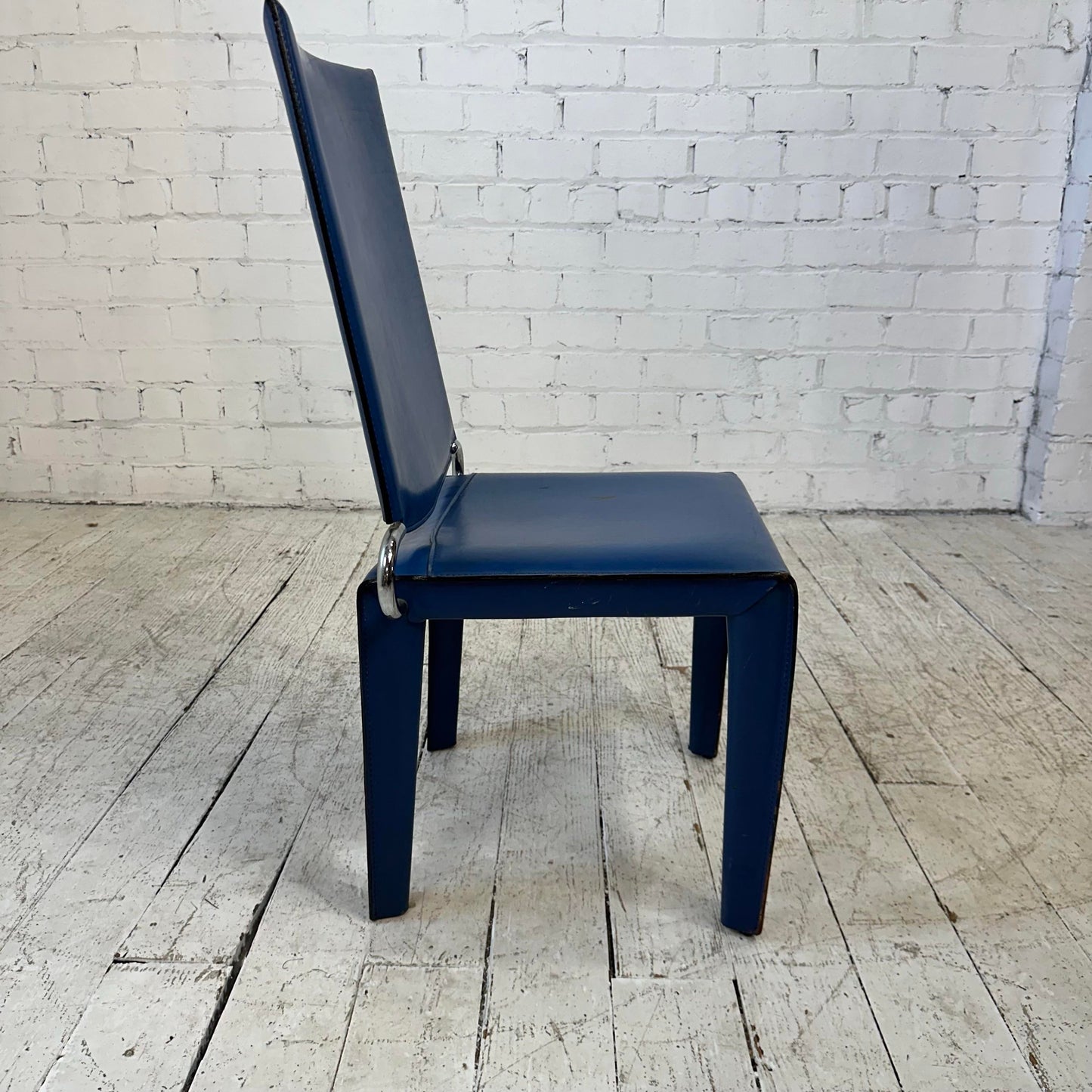 Blue Leather and Chrome Italian Designed Chair by Arper