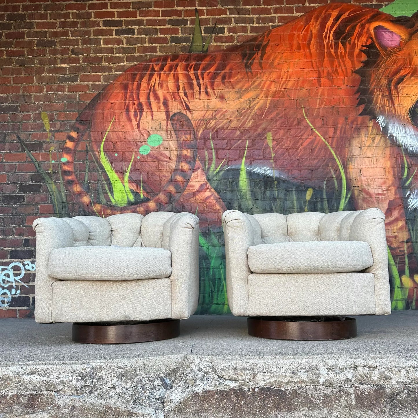 Pair of Milo Baughman Tuffted Swivel Chairs