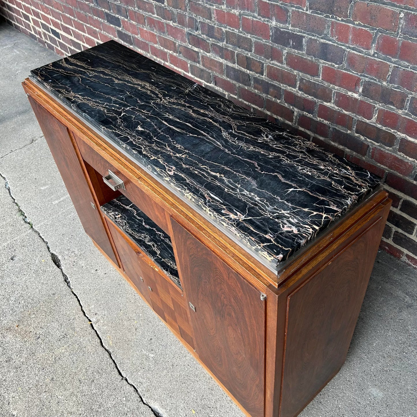 Early 20th Century Rosewood and Marble Bar by Jules Cayette