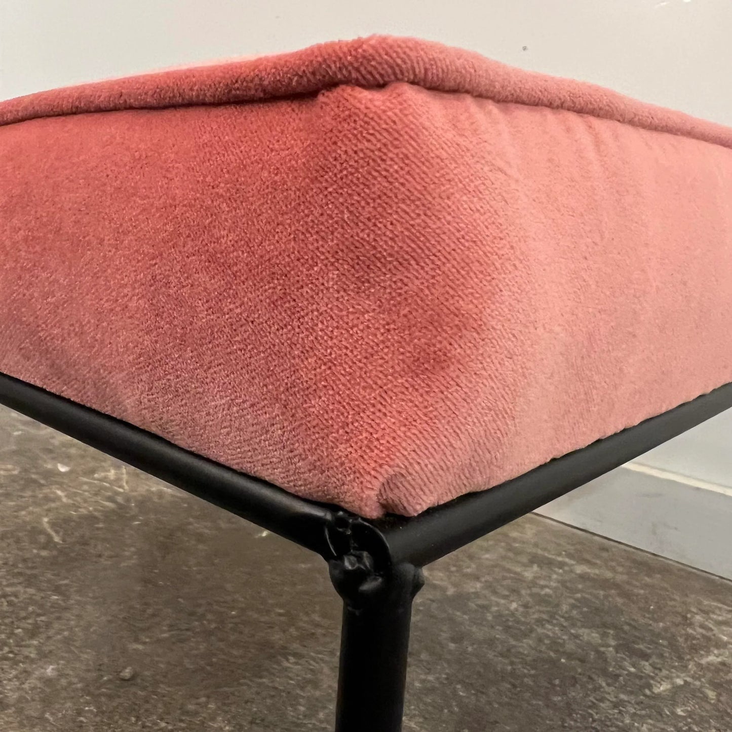 Paul McCobb Style Iron Ottoman Stool Pink Velvet