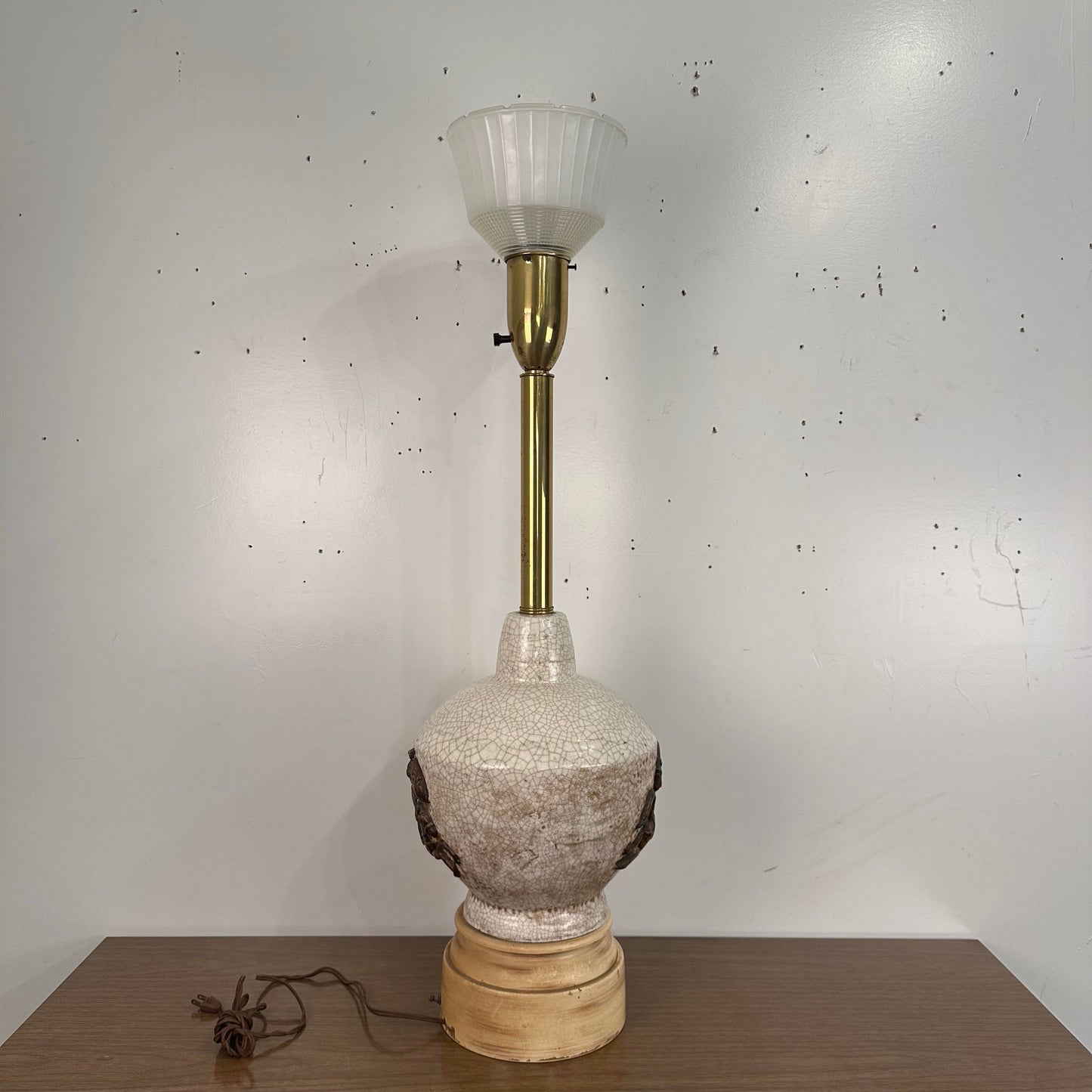 Mid Century Modern Large Scale Ceramic Chinoiserie Knight Table Lamp. James Mont Style