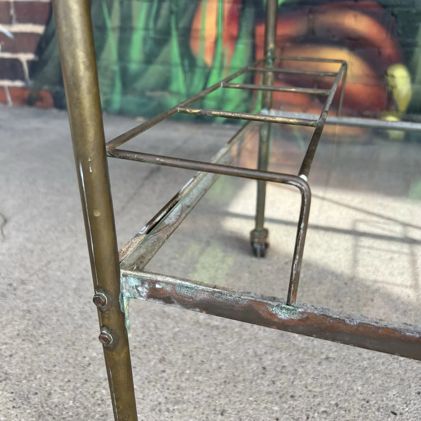 Mid Century Modern Brass and Glass Bar Cart Possible Harvey Probber