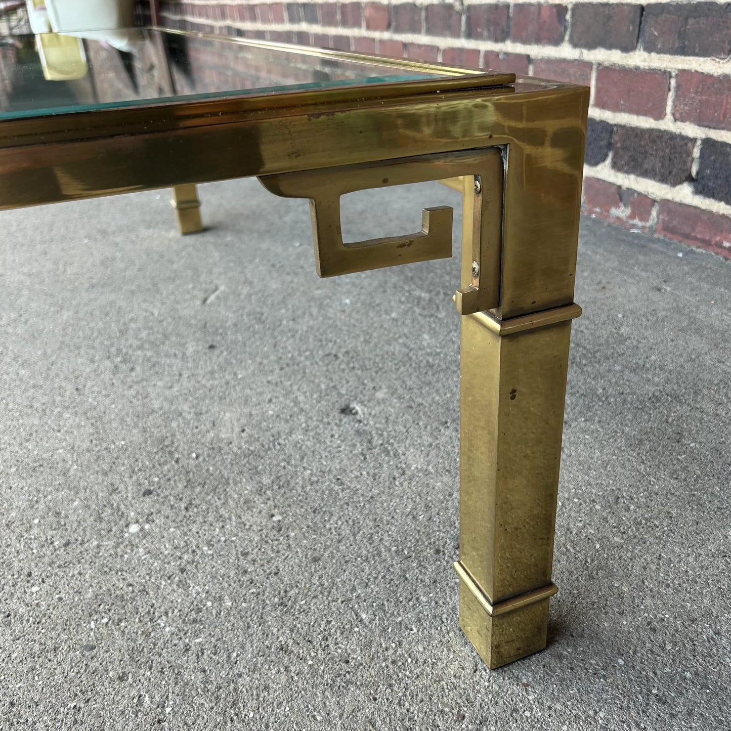 Mastercraft Brass and Glass Greek Key Coffee Table 2 of 2