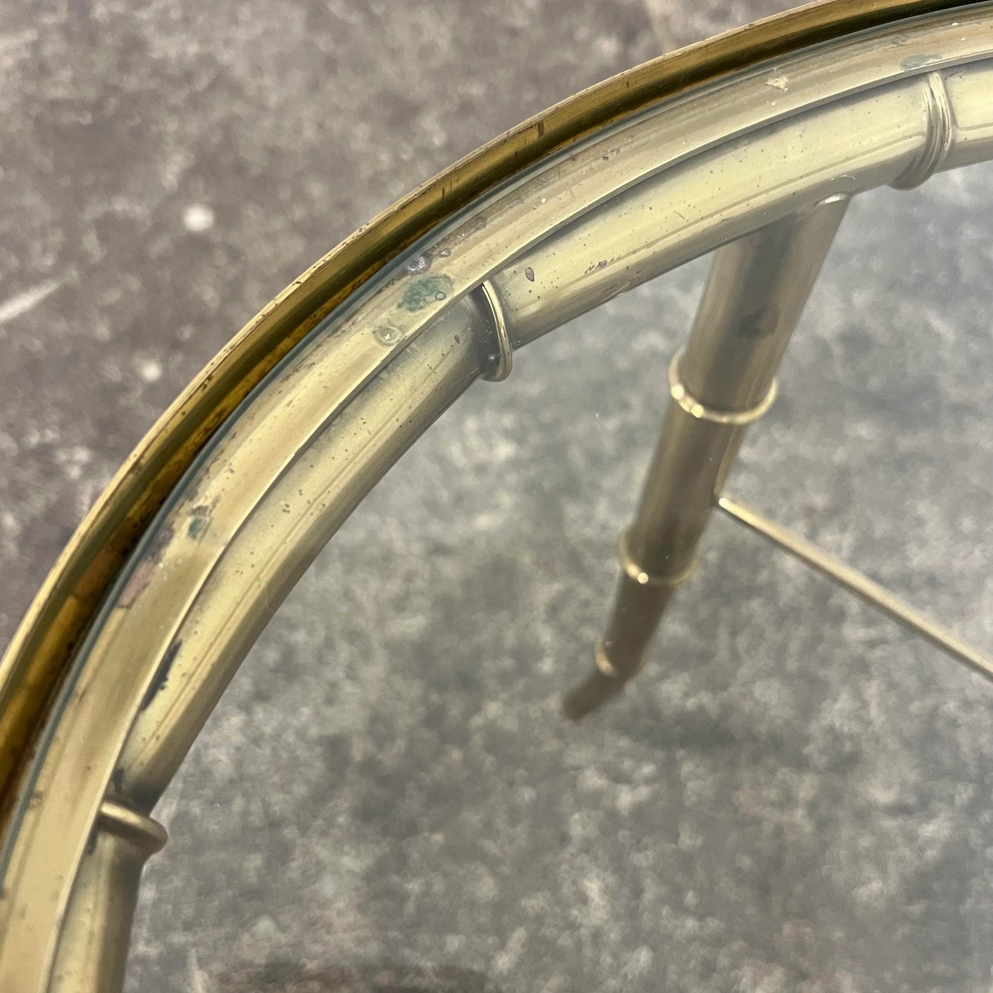 Pair of Faux Bamboo Brass Glass Oval Mastercraft End Tables