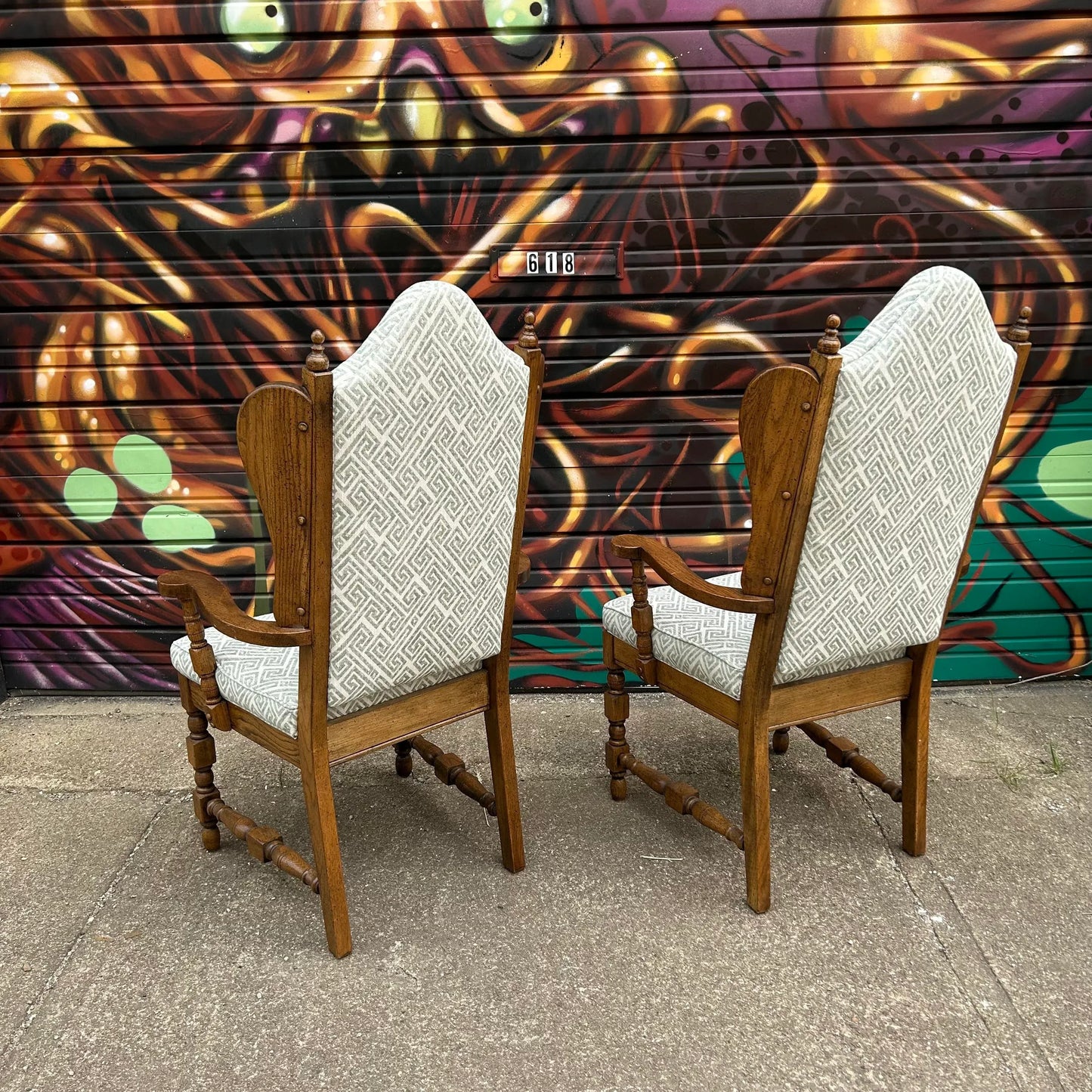 Pair of Classic Antique Wing Style Arm Chairs Recovered