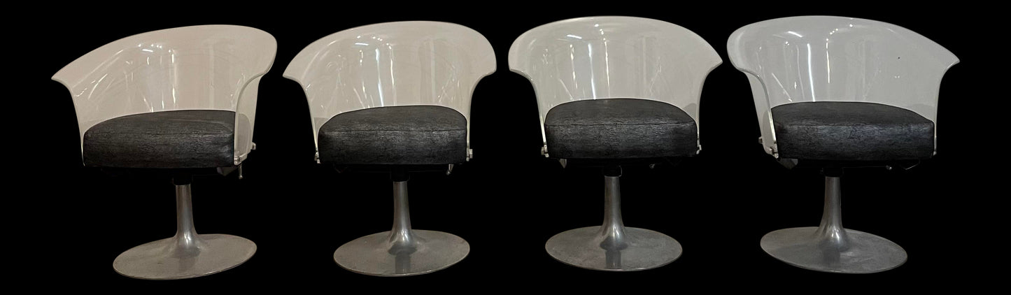 Mid Century Modern Bassick Flo-Tork Lucite Swivel and Reclining Chairs with Tulip Base - Set of 4