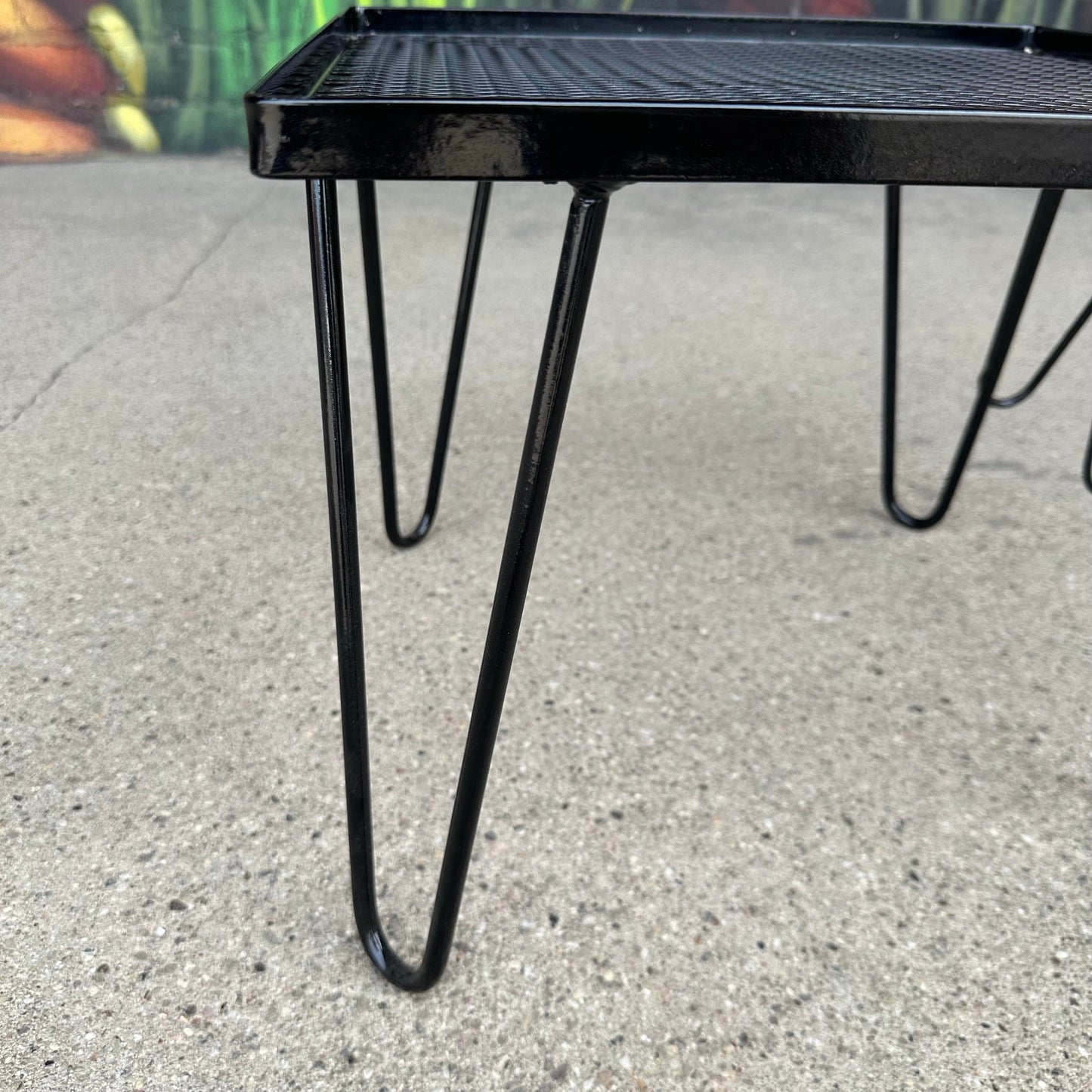 Reupholstered and Powder Coated Hairpin Leg Magazine Rack Ottoman