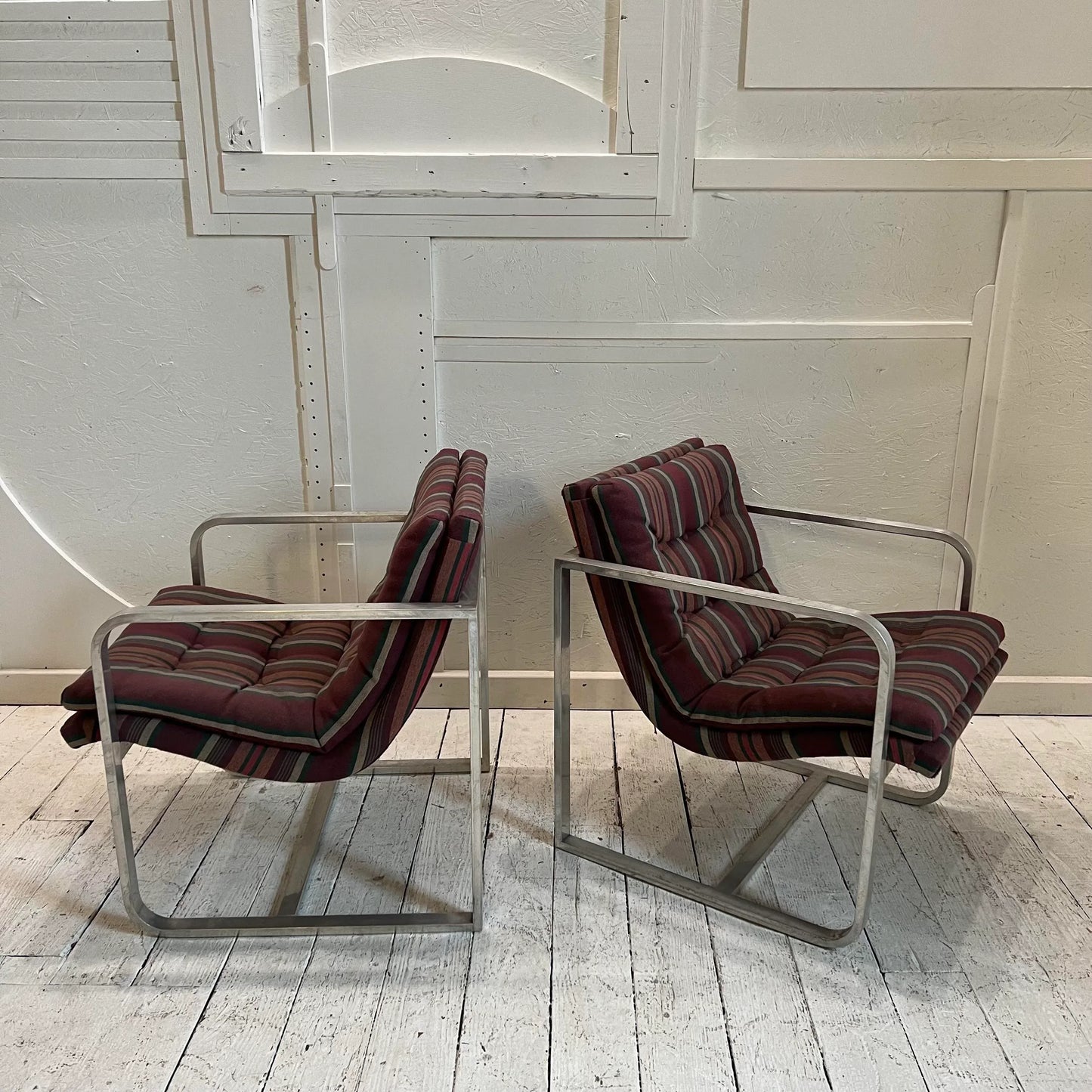 Mid Century Modern Brushed Aluminum Club Chairs