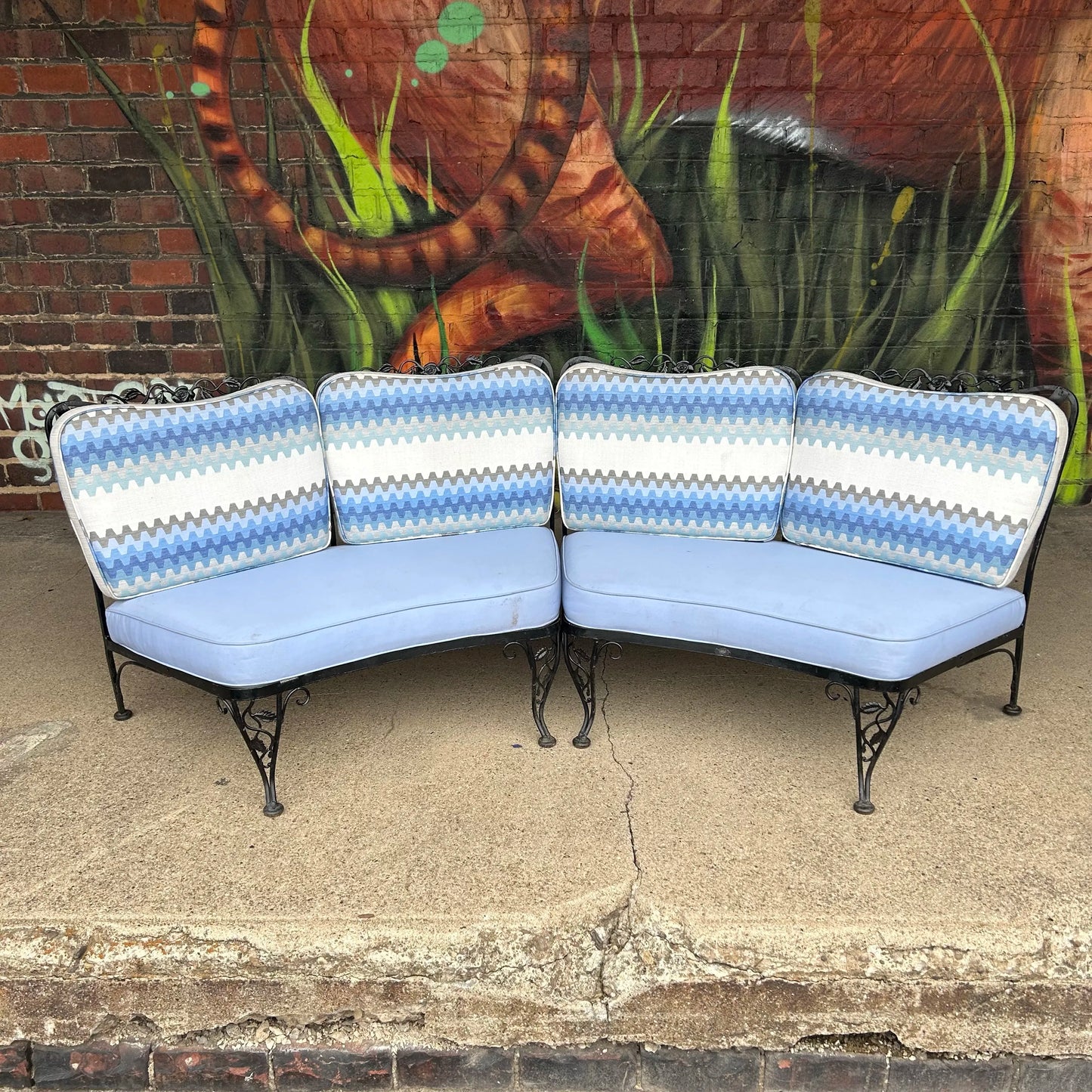 Mid 20th Century Woodard Chantilly Rose Wrought Iron Outdoor Sectional Sofa, Attributed