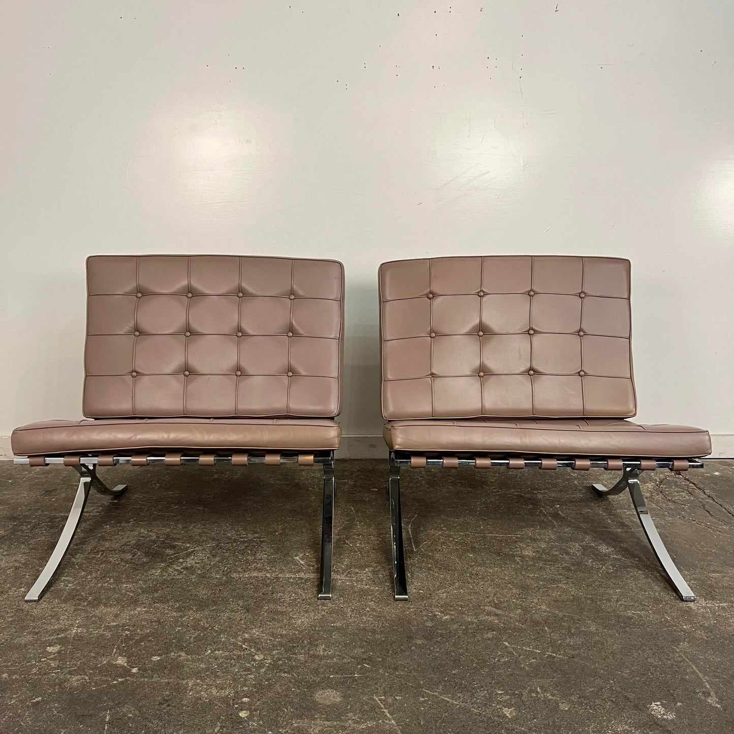 Pair of Leather Barcelona Lounge Chairs
