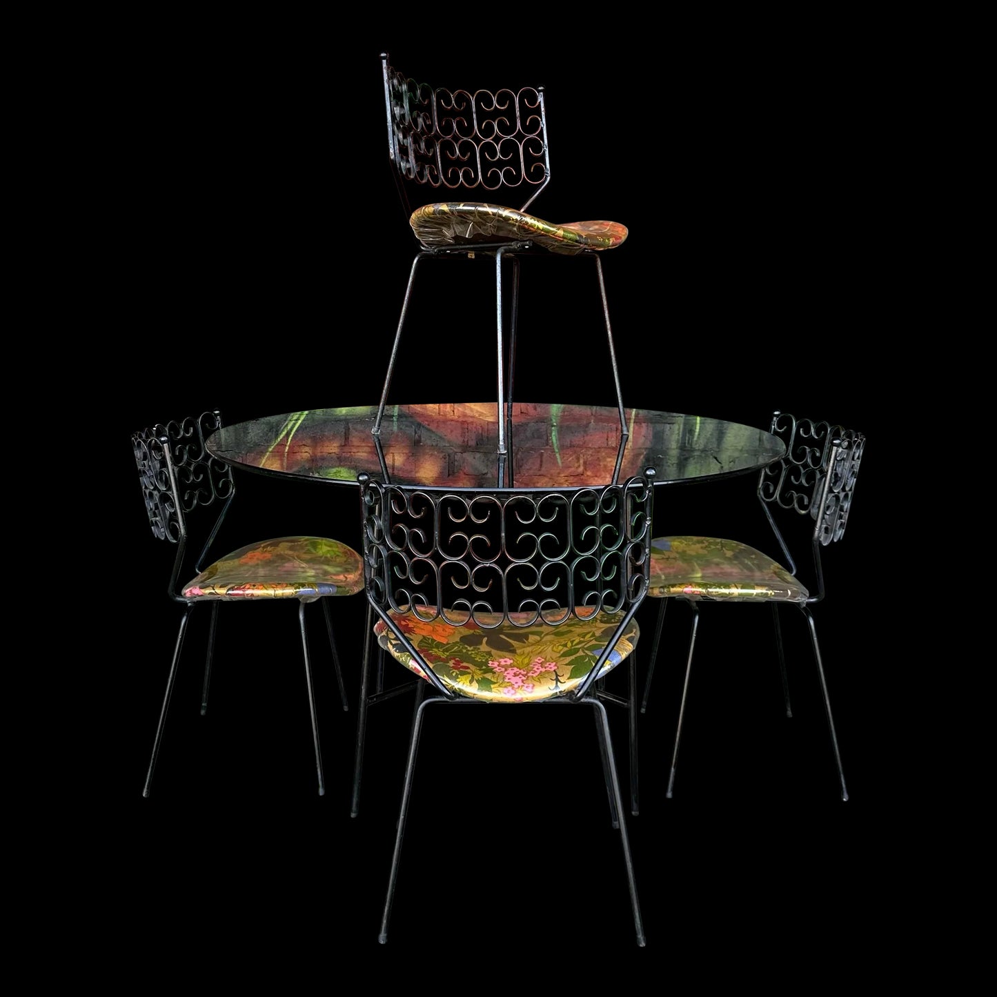 Arthur Umamoff Iron and Glass Dining Table 4 Chairs