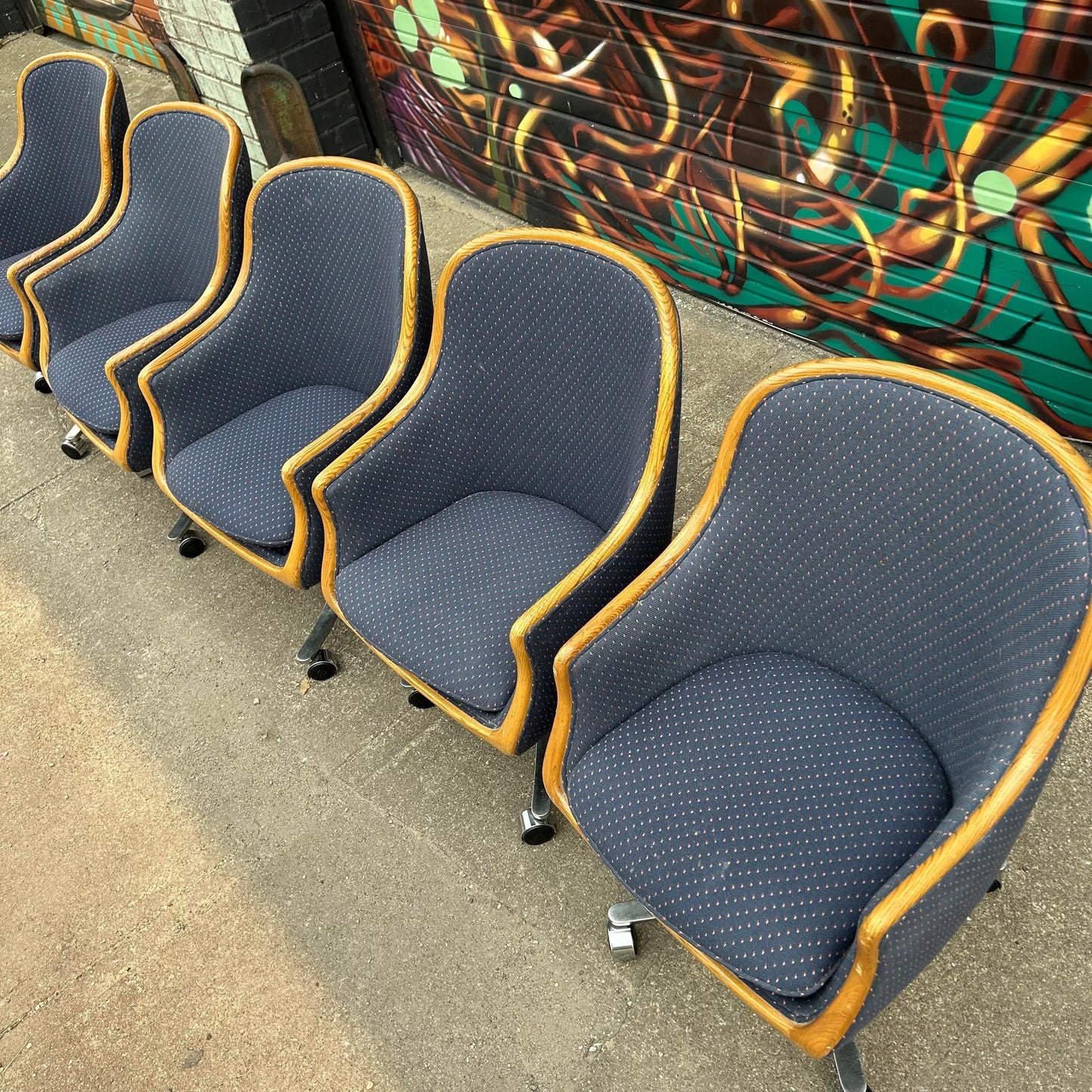Set of 5 Ward Bennet Office Chairs Bentwood Stainless Polished Base