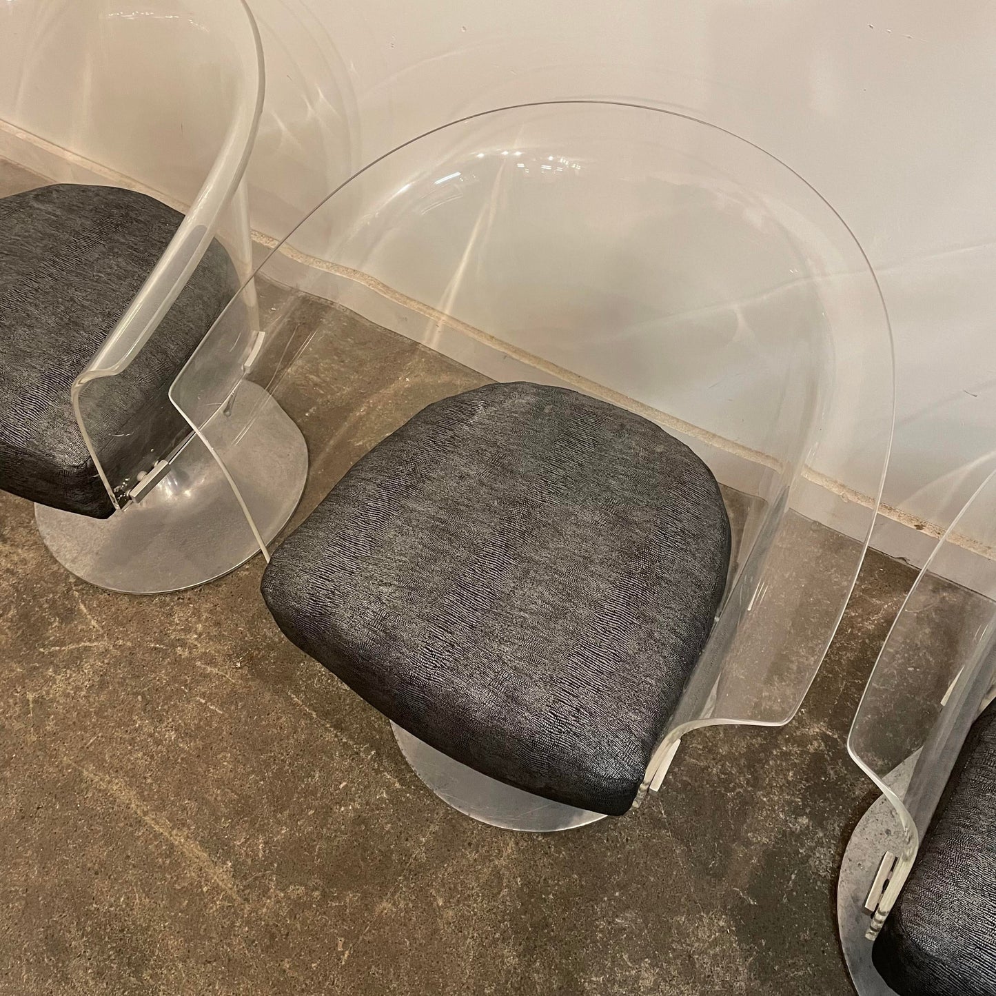 Mid Century Modern Bassick Flo-Tork Lucite Swivel and Reclining Chairs with Tulip Base - Set of 4