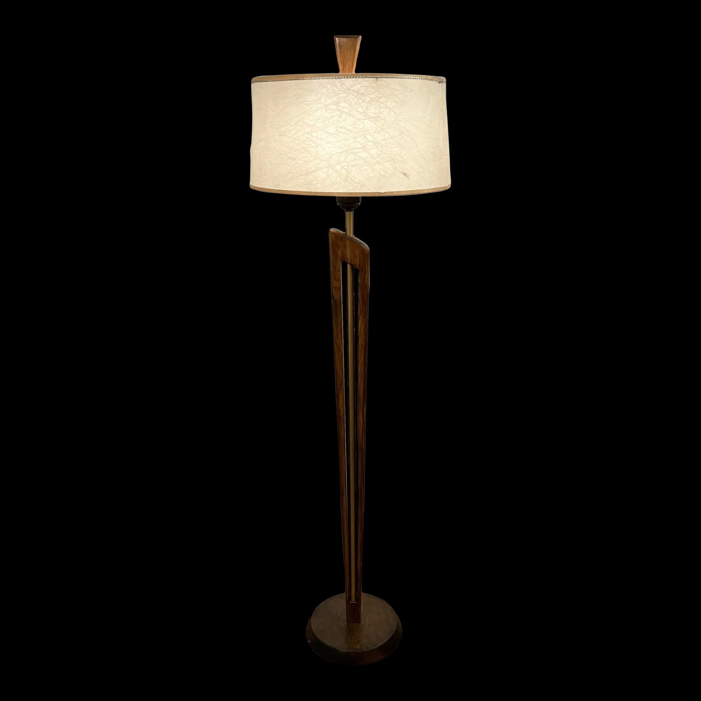 Mid Century Modern Wooden and Brass Floor Lamp