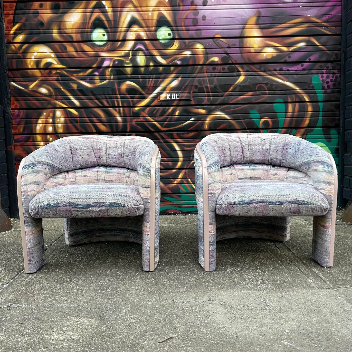 1980s Postmodern Tripod Lounge Chairs by Vladimir Kagan, a Pair
