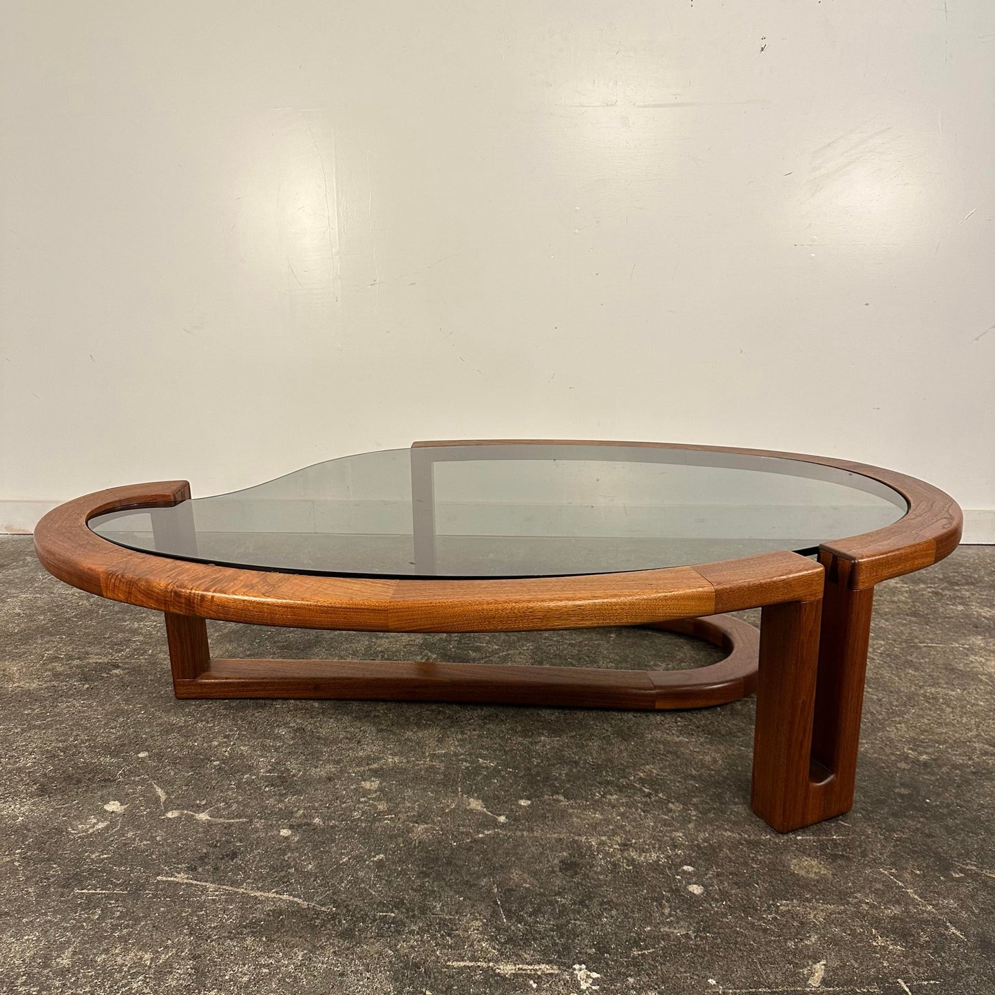 Biomorphic Walnut and Glass Studio Coffee Table by Ben Mack