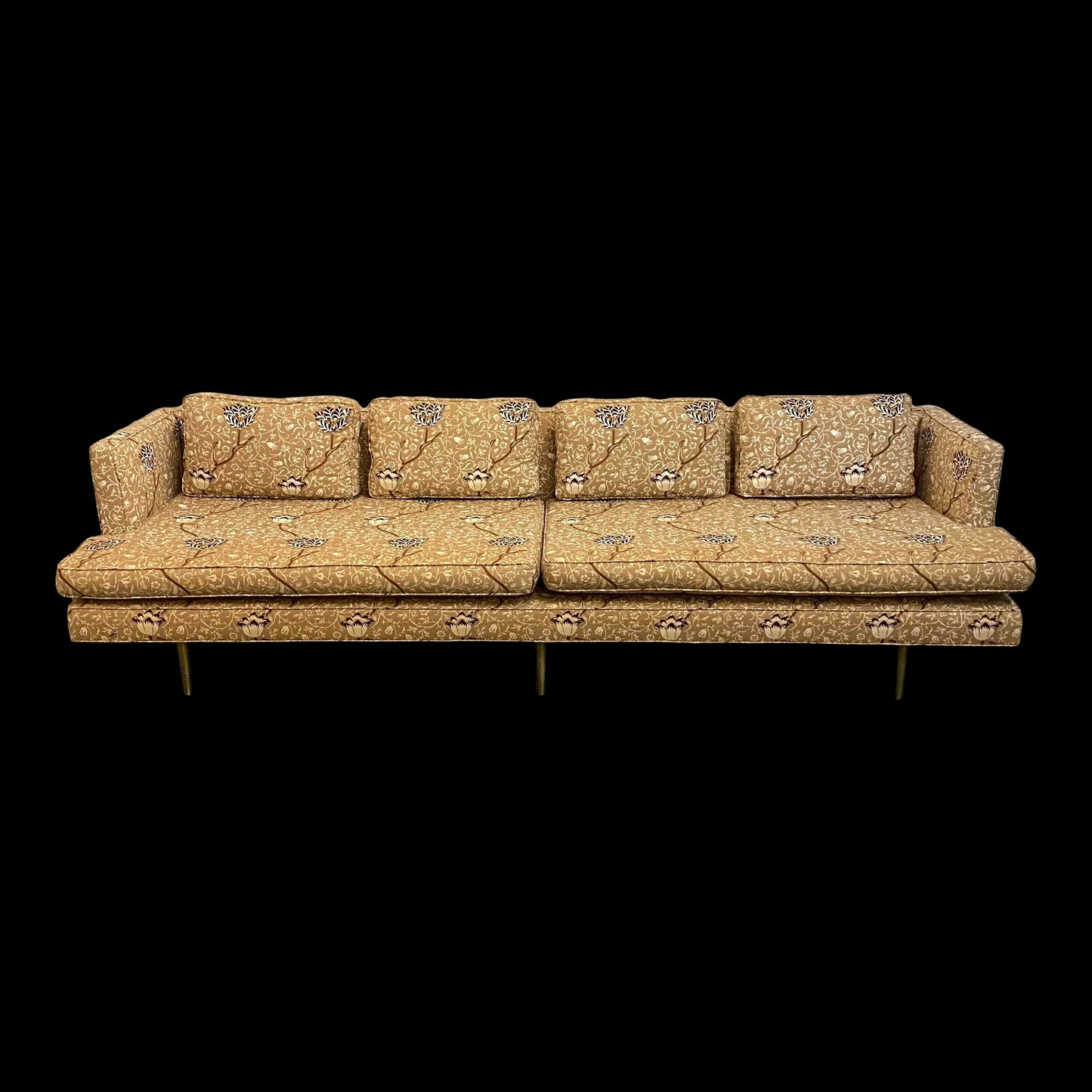 Mid Century Modern Edward Wormley for Dunbar Sofa Recovered in William Morris Fabric Brass Legs