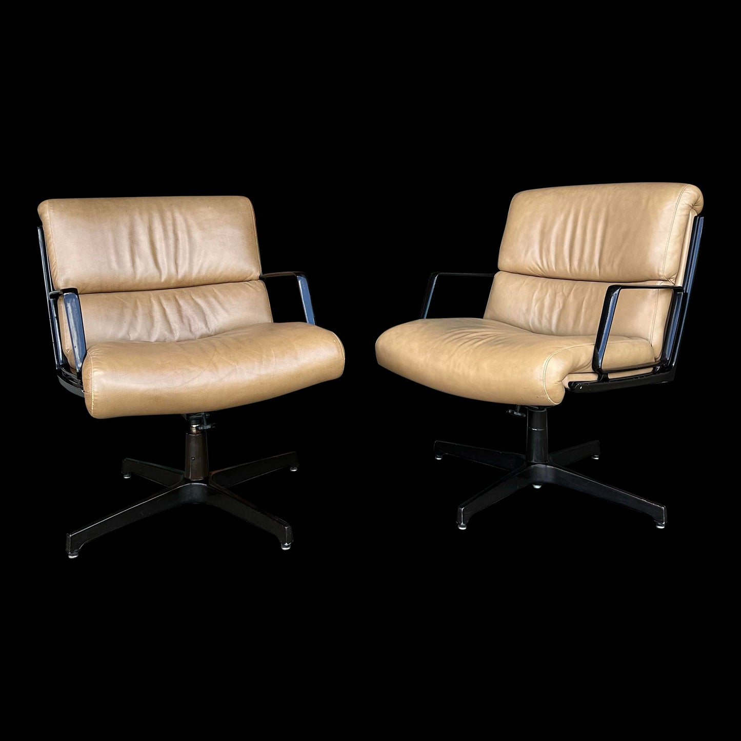 Pair of Tan Leather Office Chairs by Alfred Kill