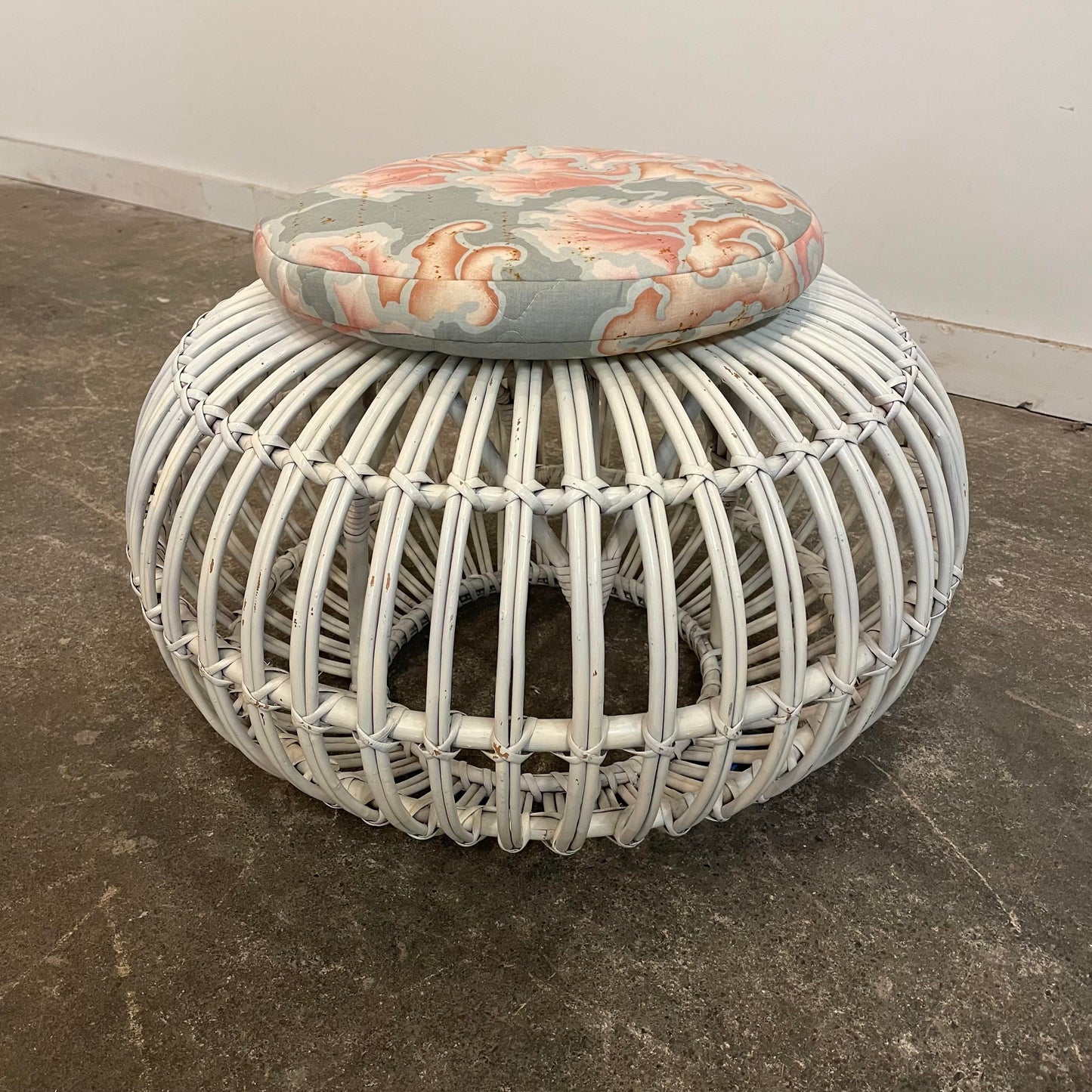 Mid Century Modern Franco Albini Rattan Pouf Ottoman