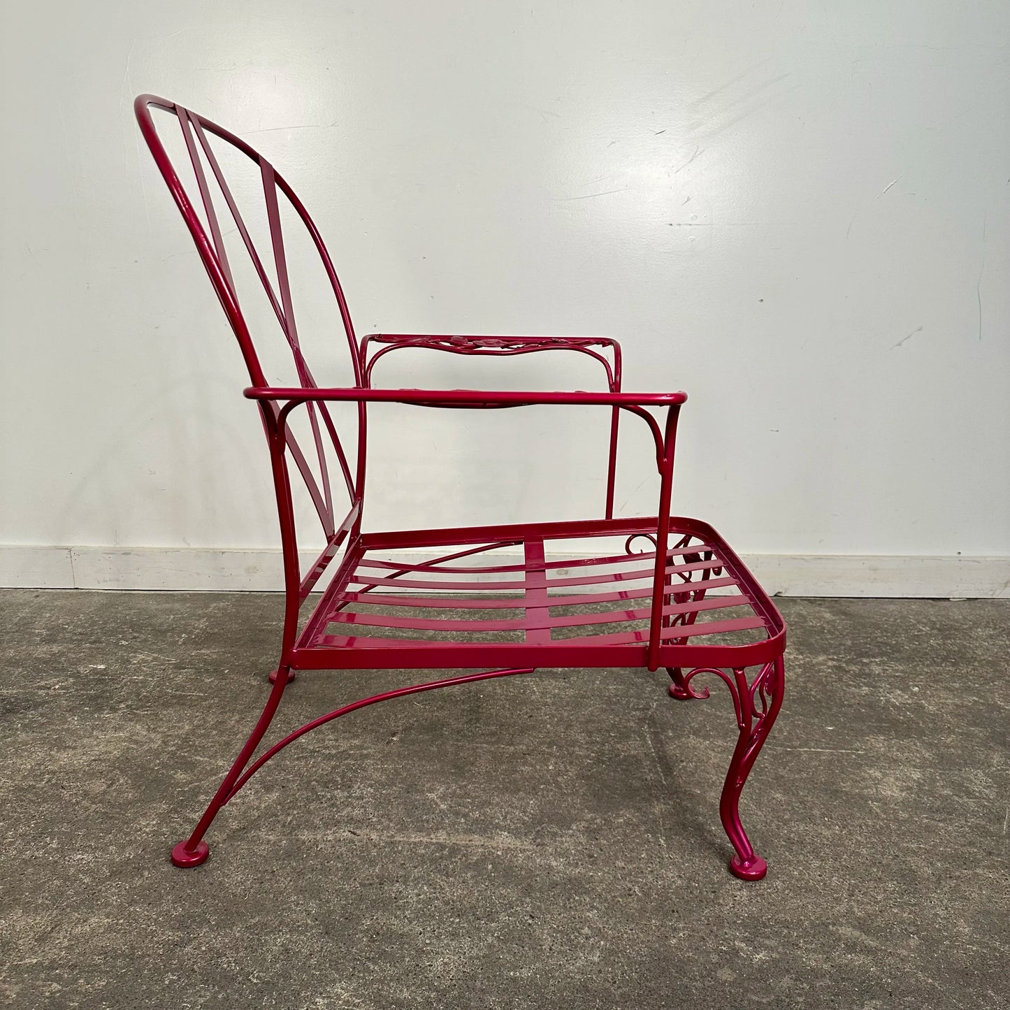 Newly Powder Coated Woodard Chantilly Rose Wrought Iron Outdoor Lounge Chair