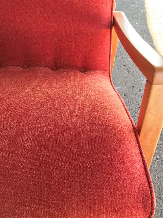 1960s Mid-Century Modern Jens Risom Orange Upholstered Armchairs - a Pair