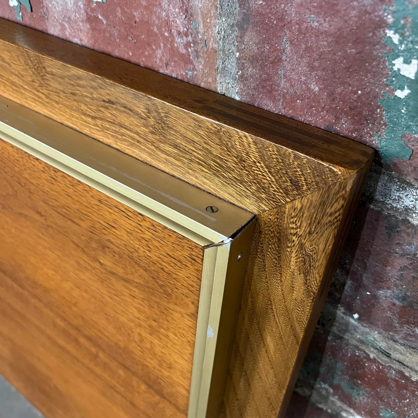 Mid Century Modern Full Size Headboard Walnut Brass Trim