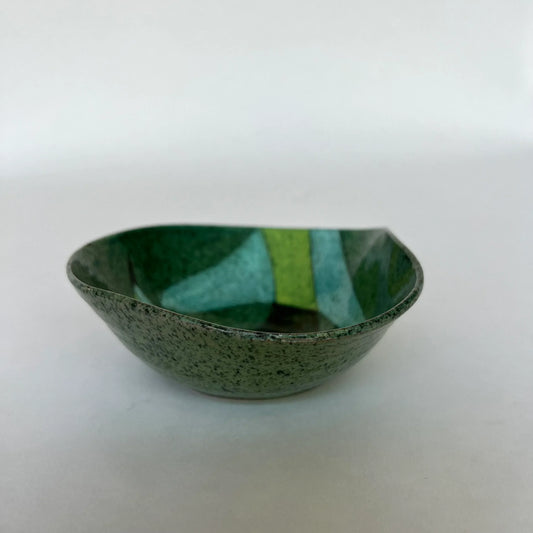 Beautifully Shaped Ceramic Dish With Bird Design Blue Green Teal Signed