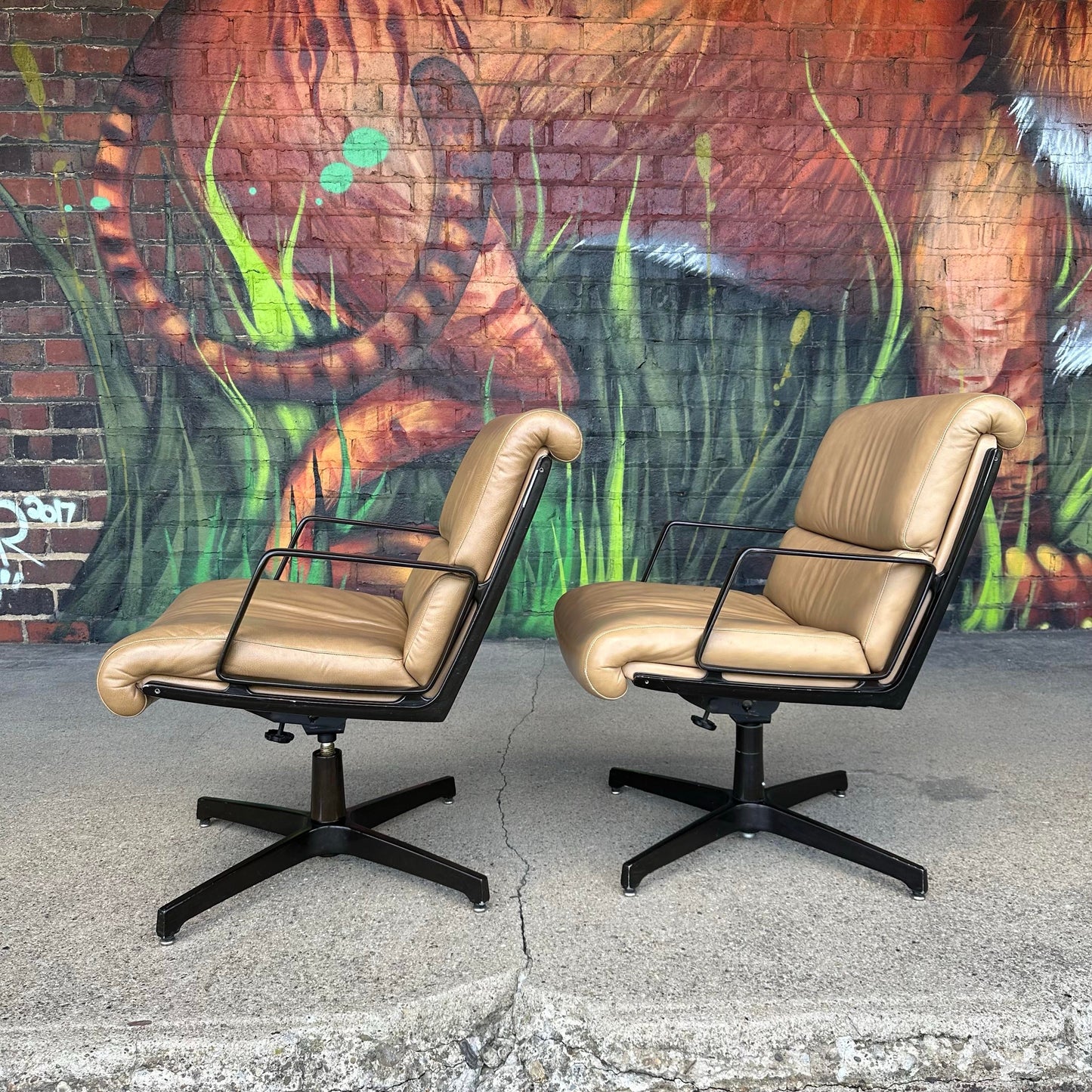 Pair of Tan Leather Office Chairs by Alfred Kill