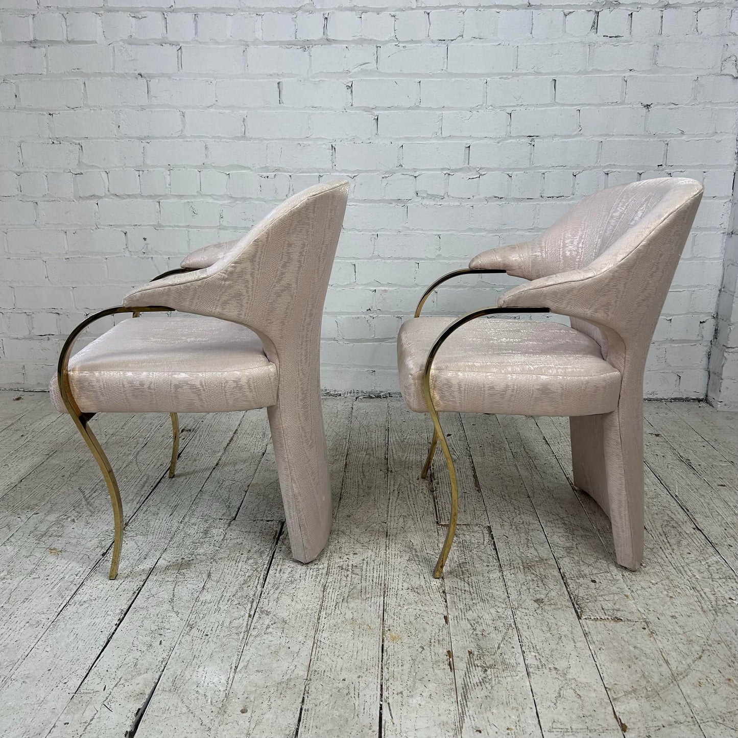 Pair of Carson’s Art Deco Hollywood Regency Brass Arm Cantilever Chairs