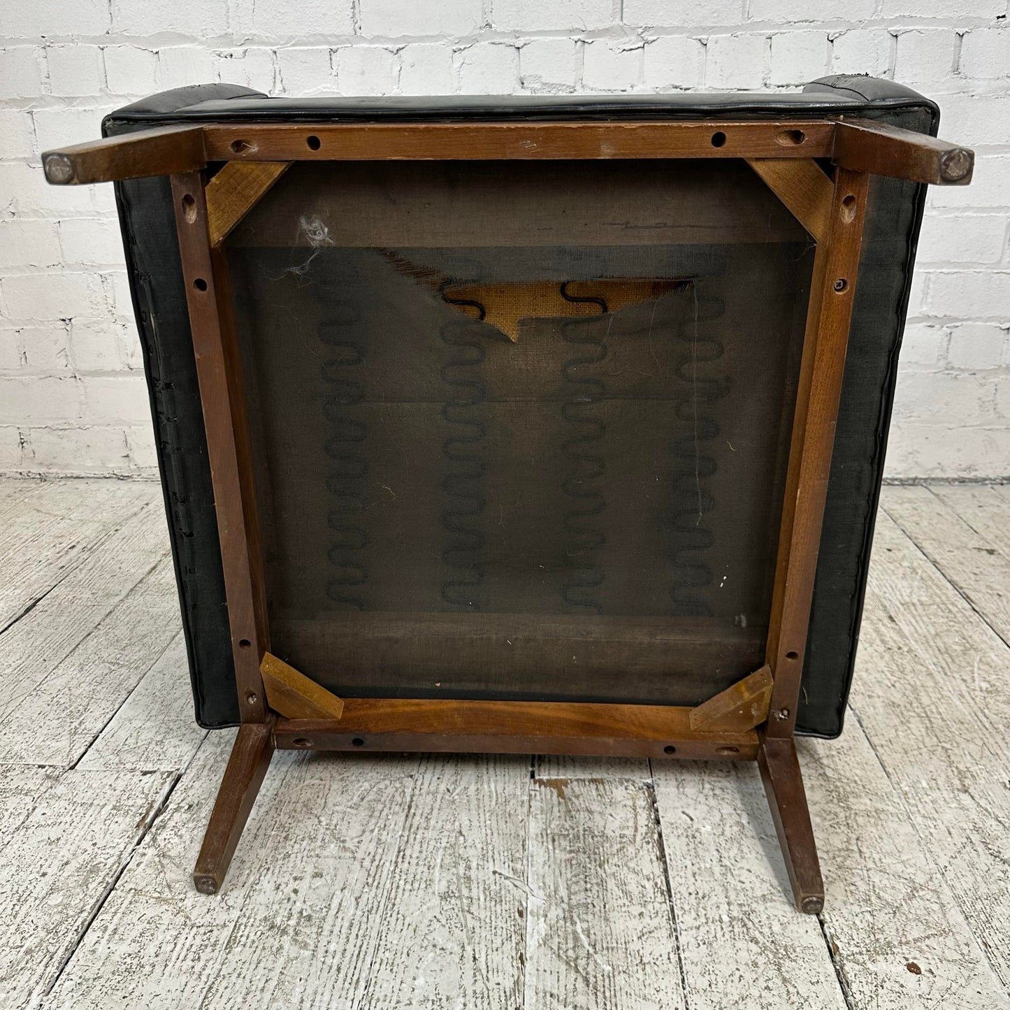 Mid Century Modern Black Vinyl Lounge Chair With Walnut Base Milo Baughman Style