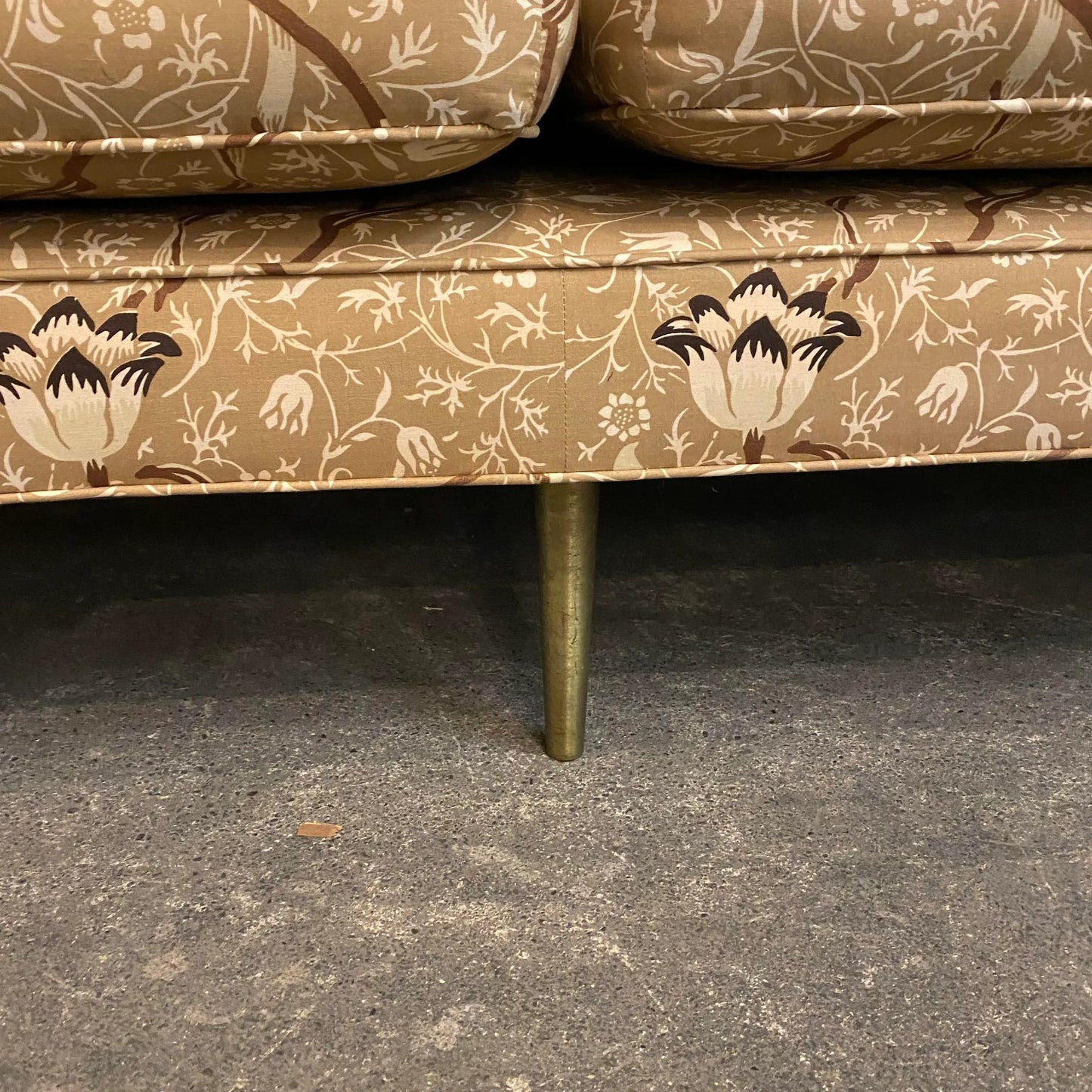 Mid Century Modern Edward Wormley for Dunbar Sofa Recovered in William Morris Fabric Brass Legs