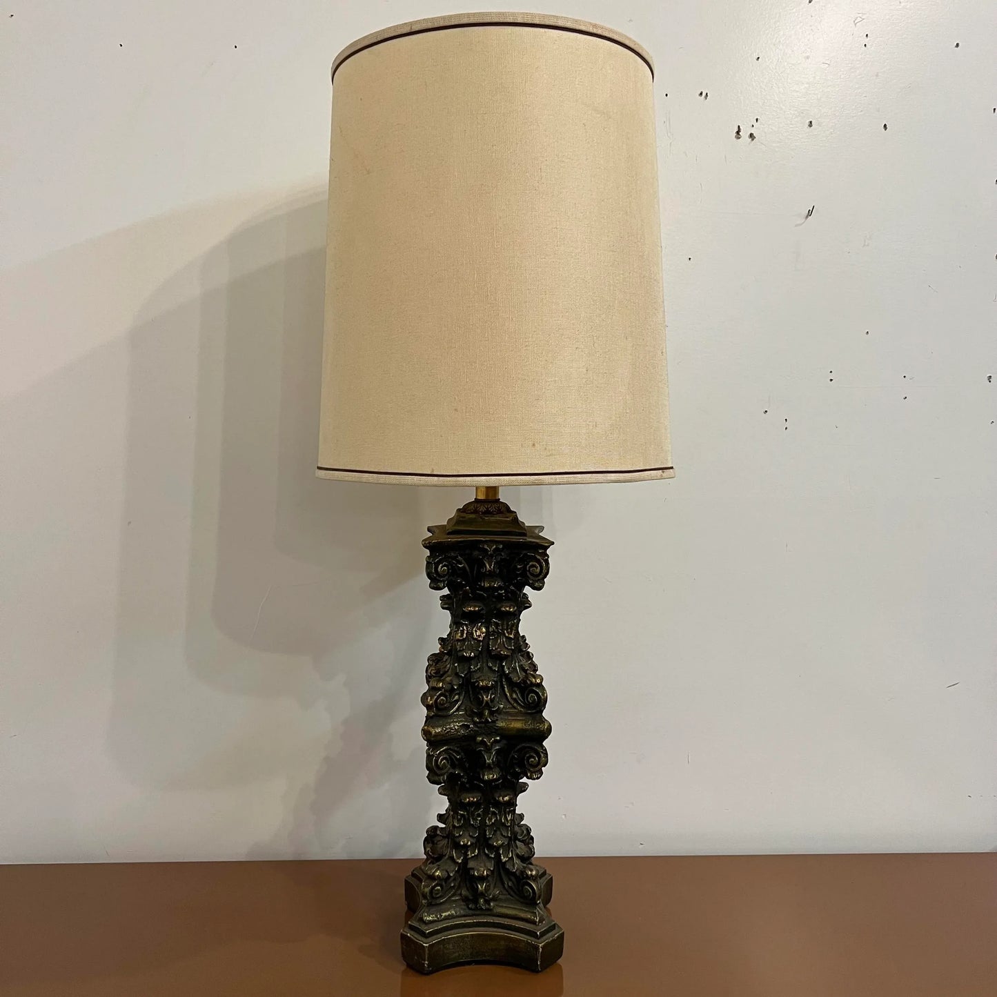 Mid-20th Century Large Ornate Gold and Bronze Lamp Plaster Column