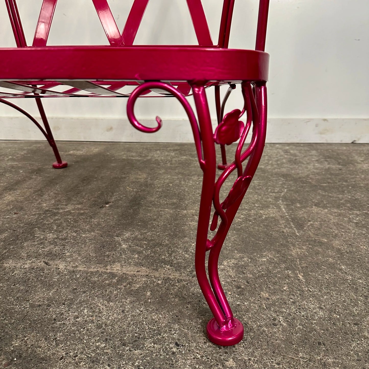 Newly Powder Coated Woodard Chantilly Rose Wrought Iron Outdoor Lounge Chair