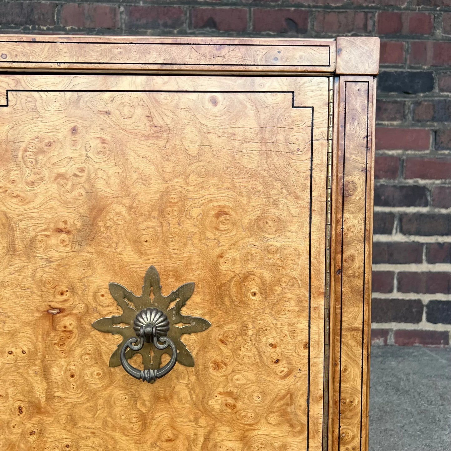 Large Refinished Burlwood Mastercraft Credenza Brass Hardware