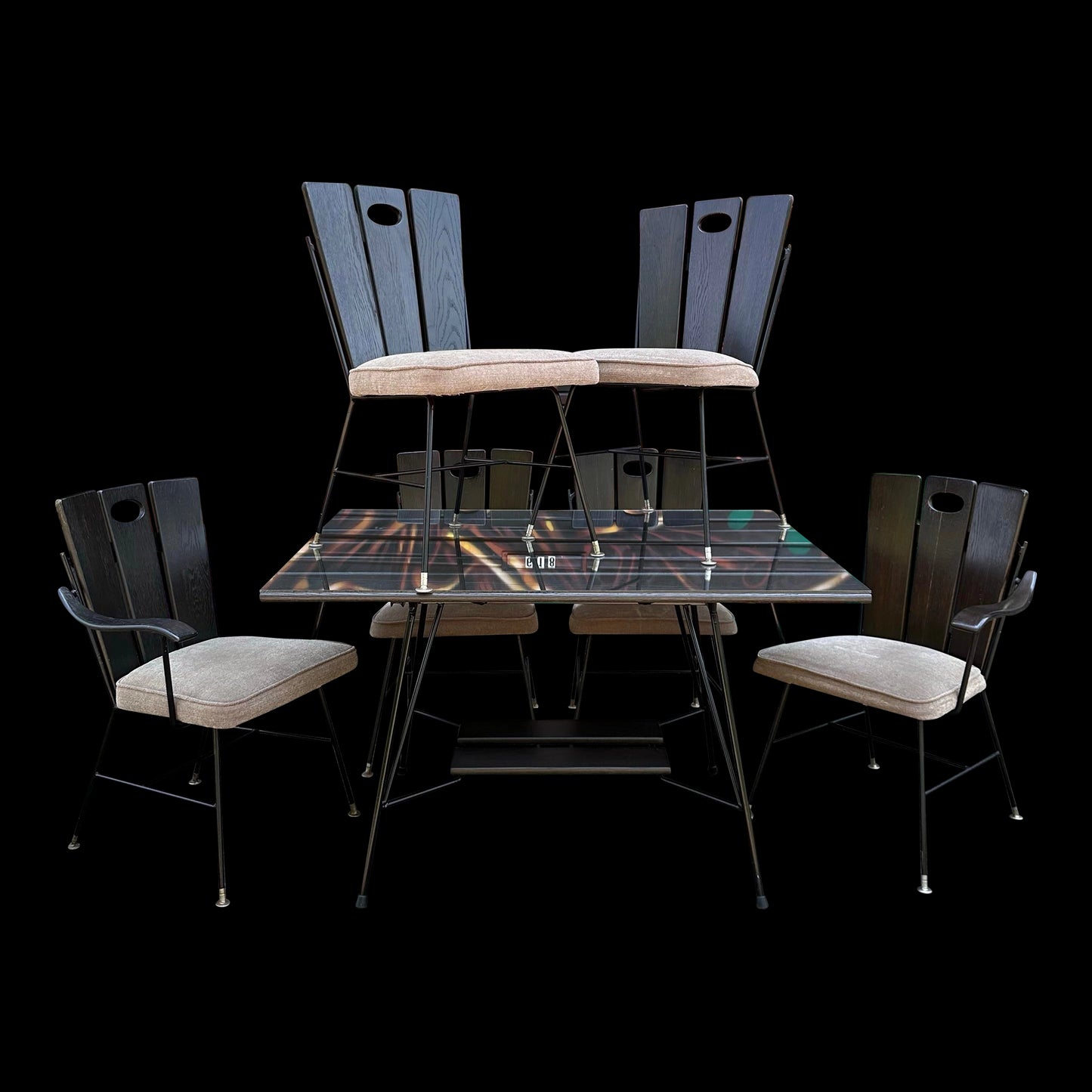 Richard McCarthy Wrought Iron and Oak Dining Set Mid-Century Modern