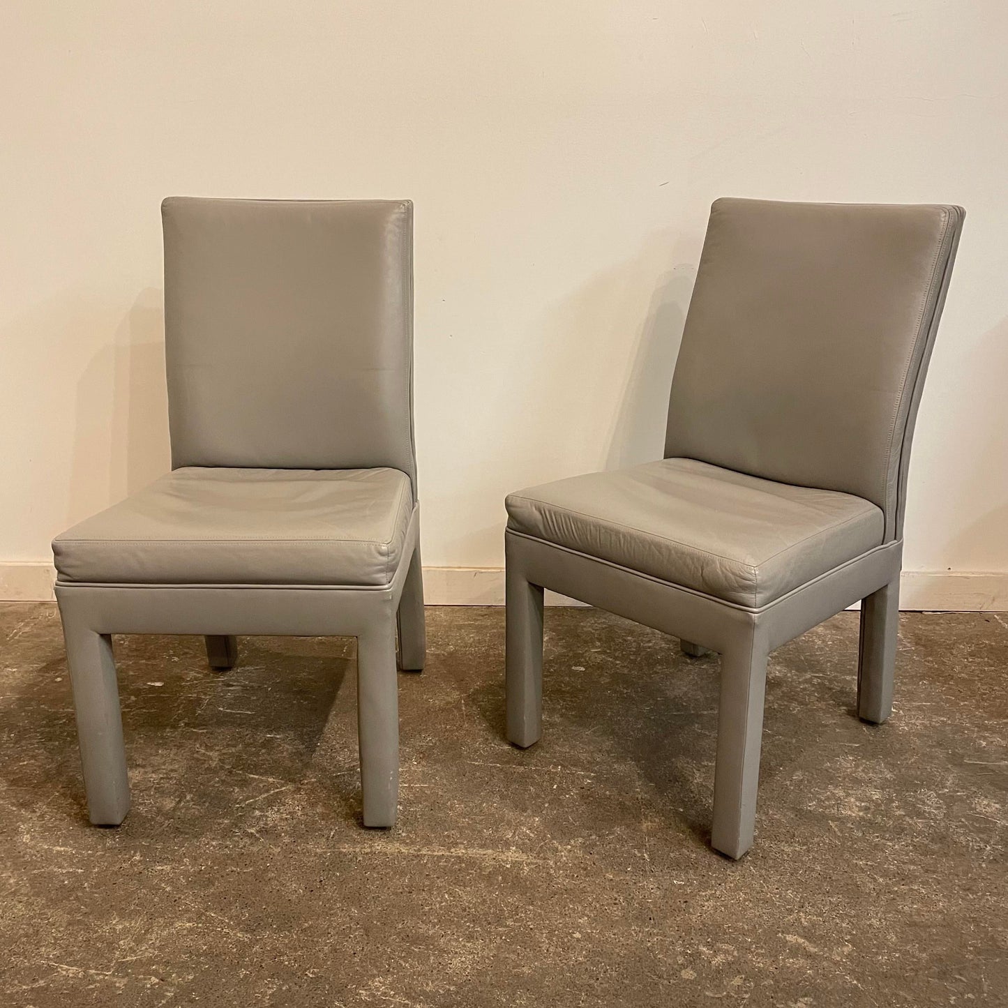 Mid Century Modern Grey Leather Dining Chairs - Set of 6