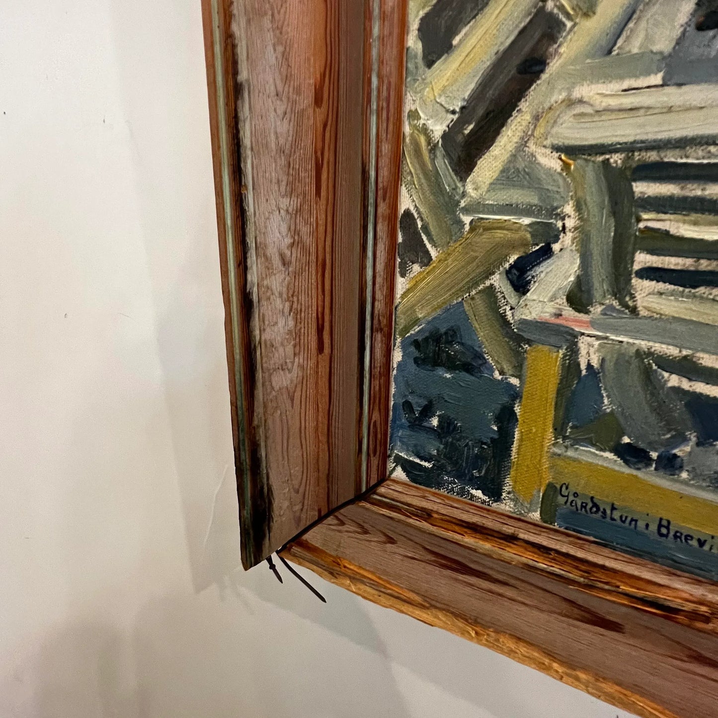 Mid Century Courtyard Oil Painting Husband and Wife