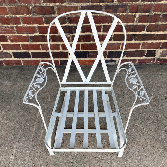 Mid Century Modern Pair of White Woodard Outdoor Patio Bouncers Chattily Rose Pattern