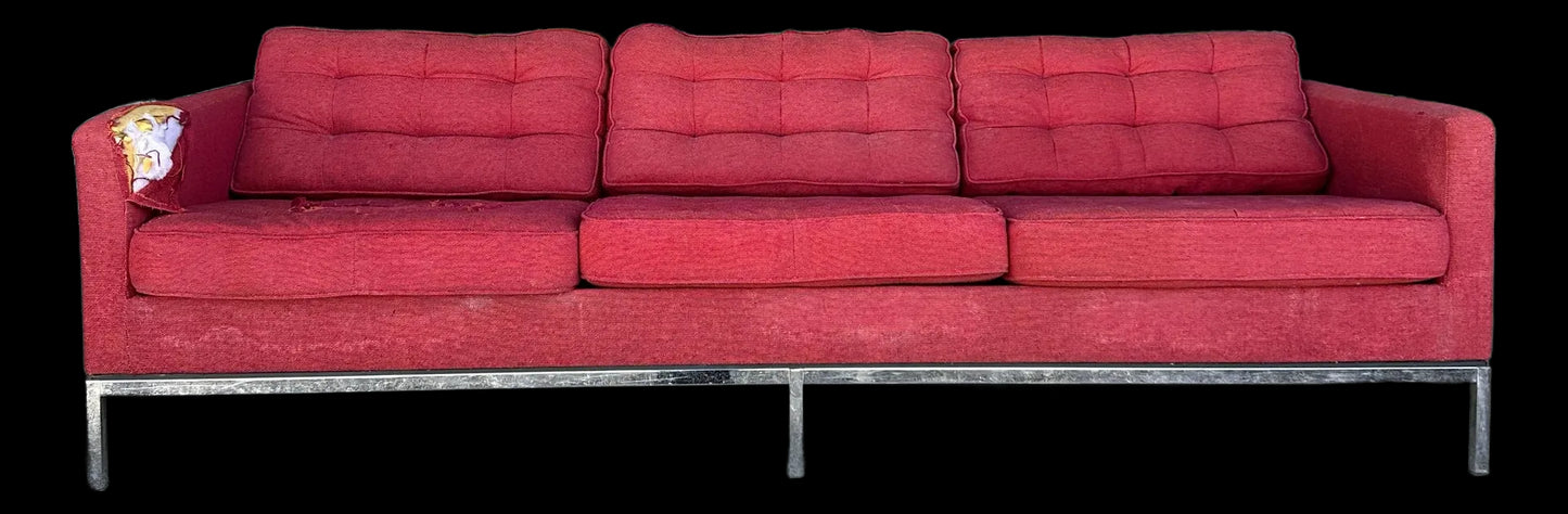 Mid Century Modern Florence Knoll Relaxed Chrome Base 3 Seater Sofa