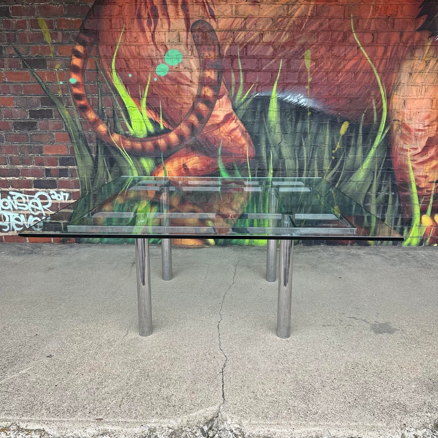 Tobia Scarpa Glass and Chrome Dining Table for Knoll