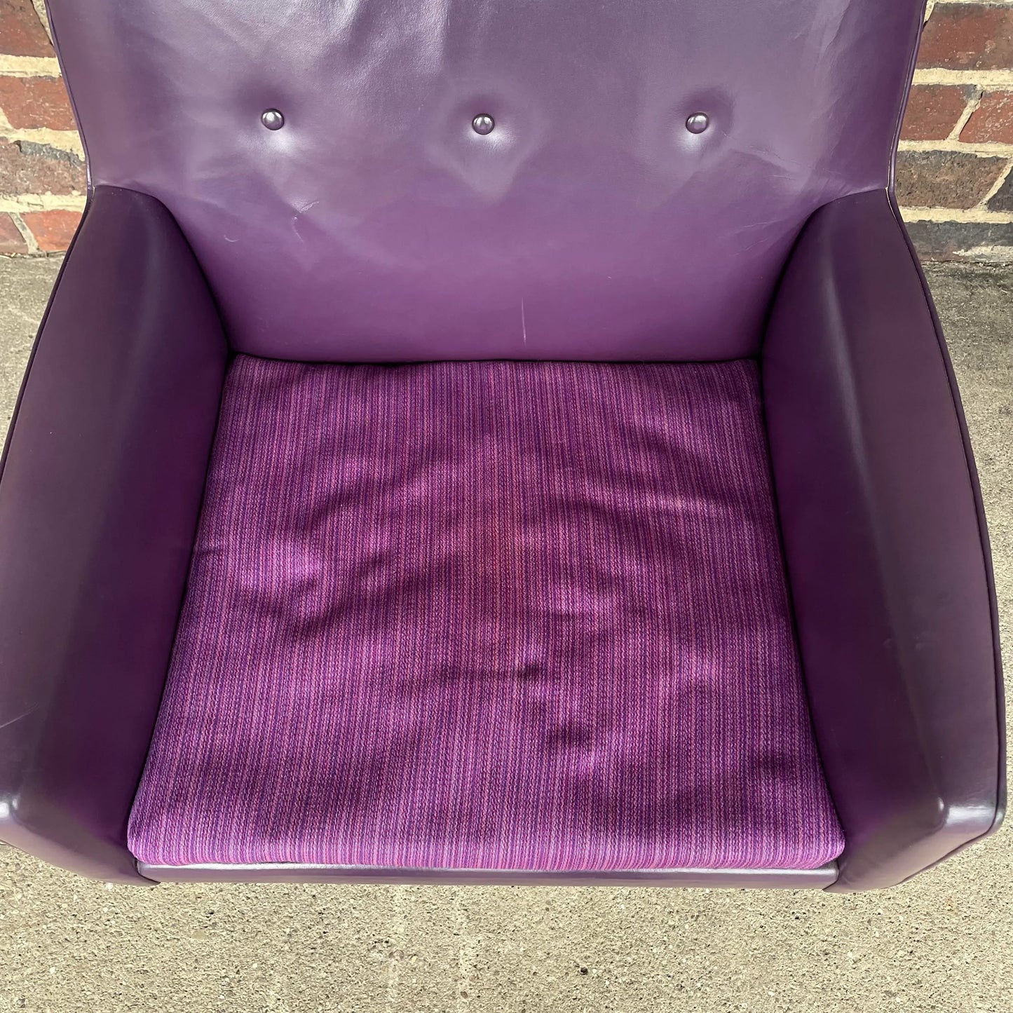 Jens Risom Swivel Base Arm Chairs Purple Leather