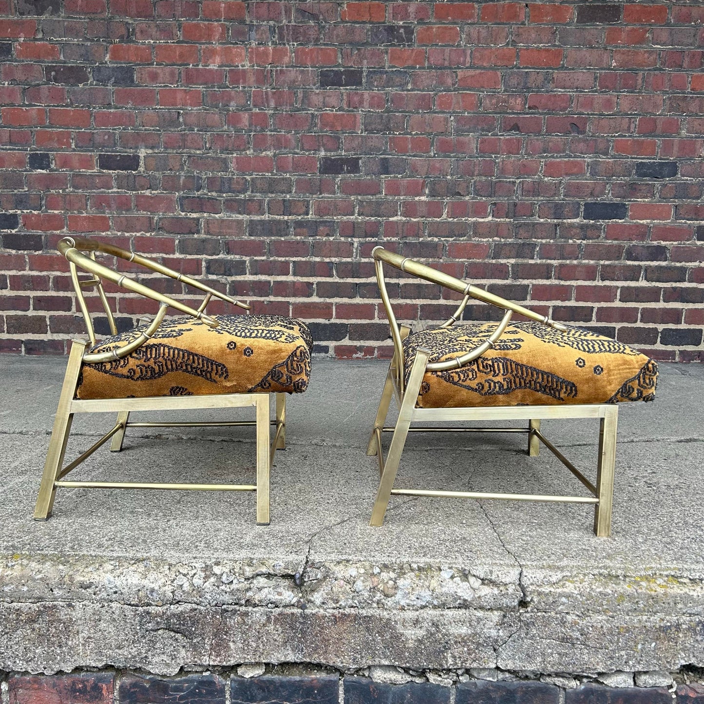 Pair of Mastercraft Brass Chairs With Italian Fabric