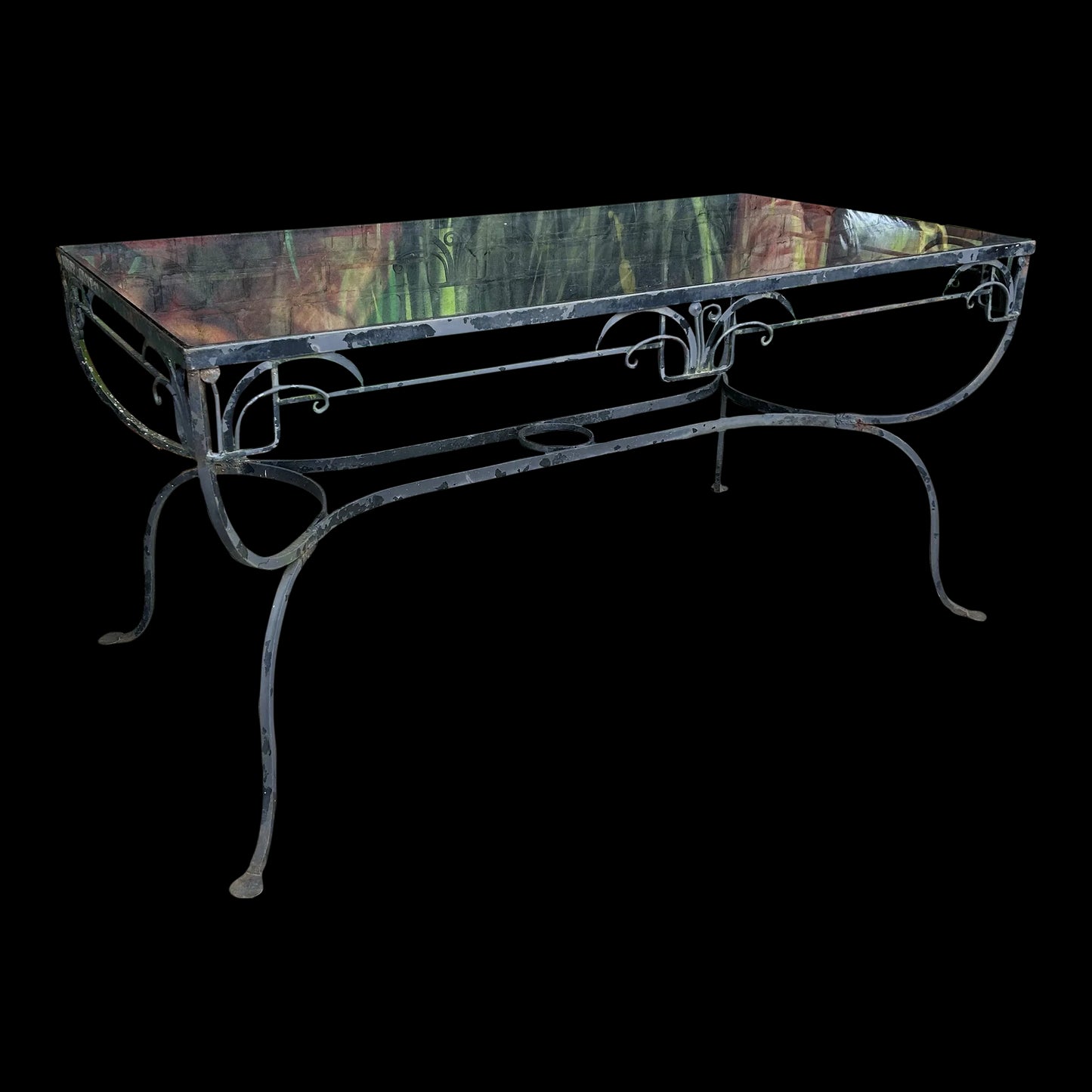 Mid 20th Century Salterini Outdoor Patio Iron and Glass Dining Table, Attributed