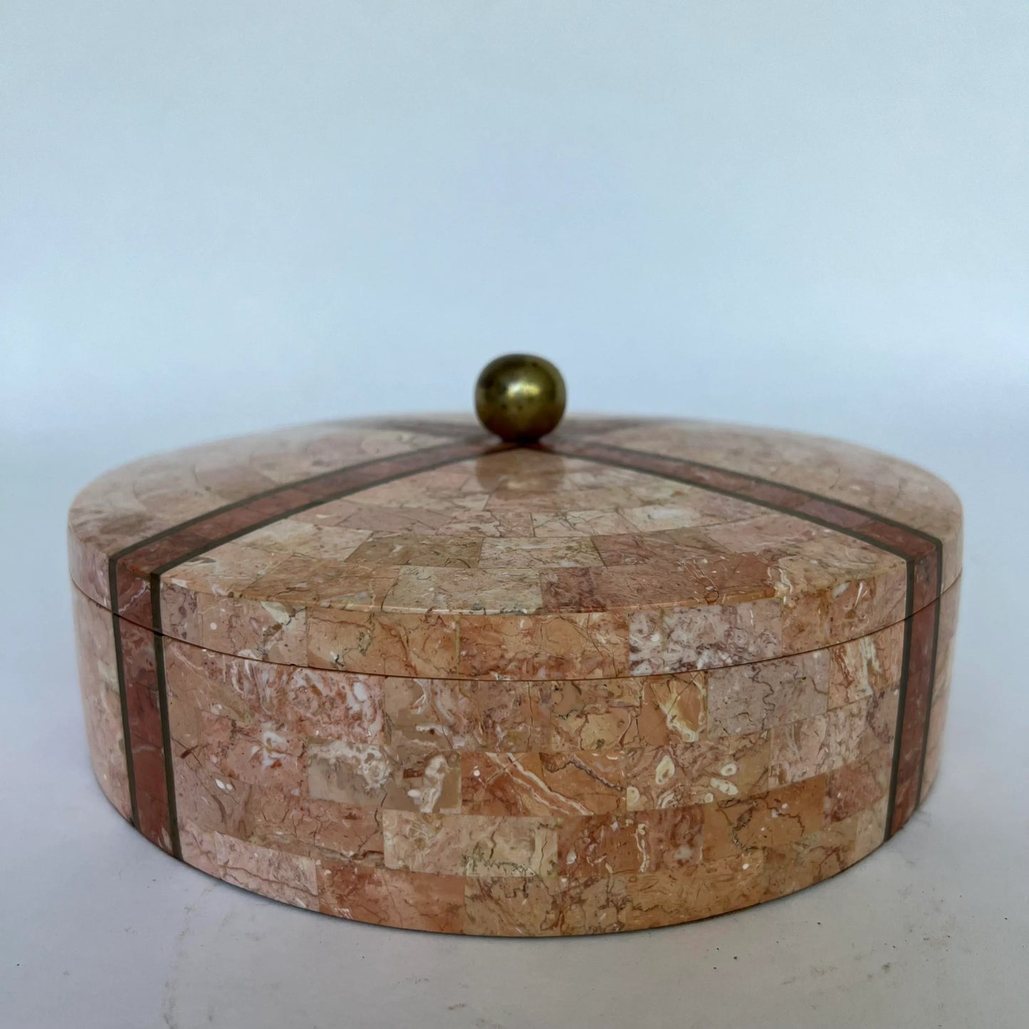 Maitland Smith Tessellated Marble Round Box Locking