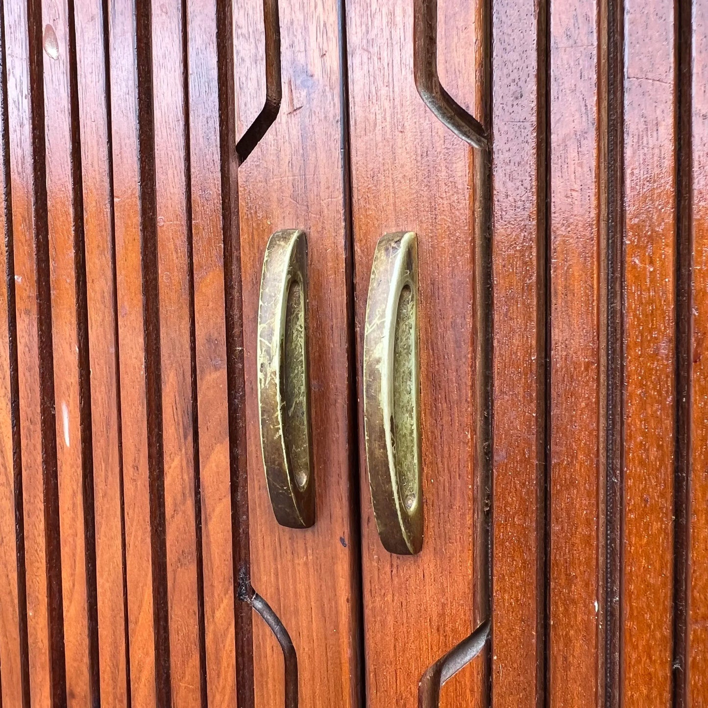 Kipp Stewart for Drexel Declaration Tambour Door Bar Cart Mid Century