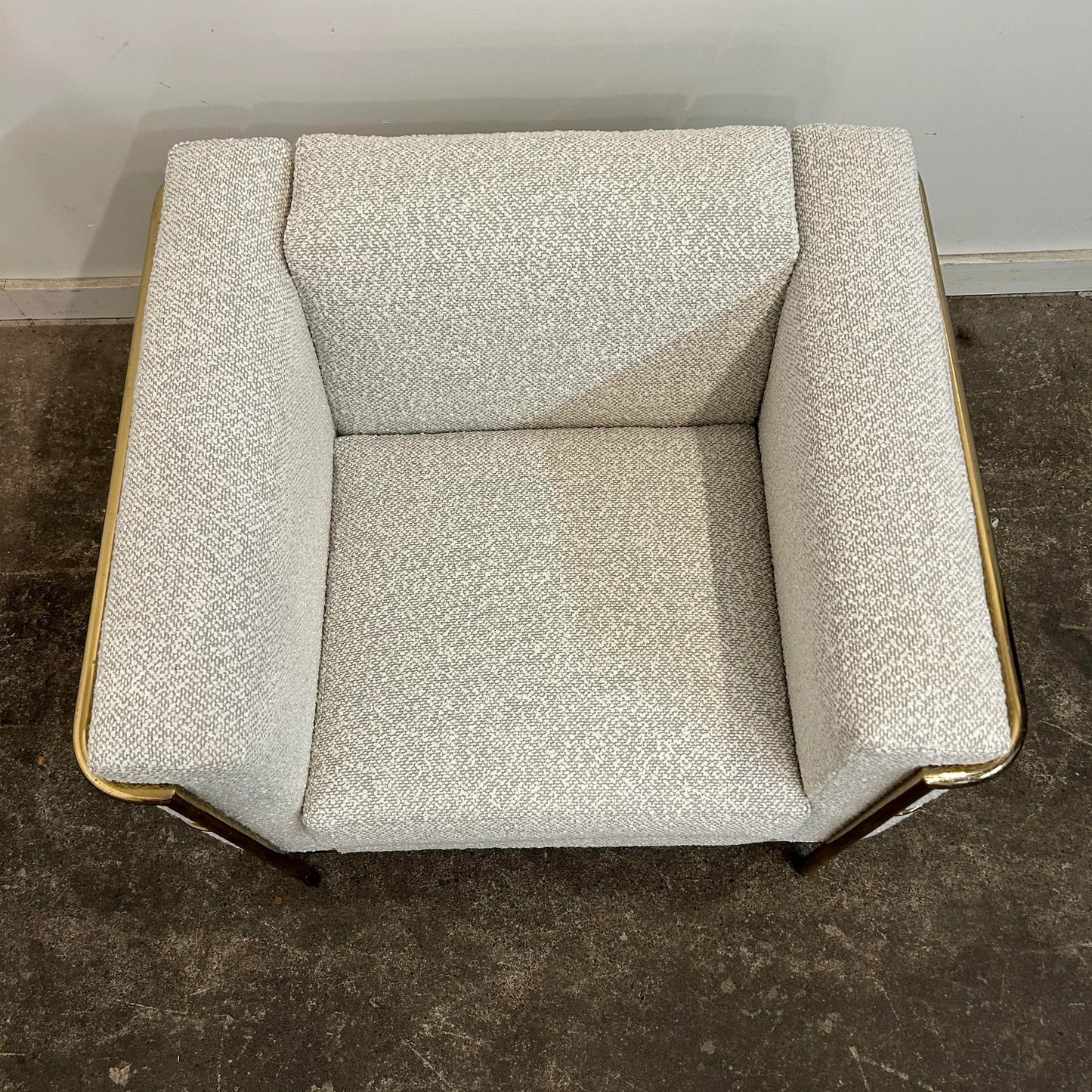 Lc2 Corbusier for Jack Cartwright Brass Arm Club Chair Recovered in Pindler Nubby Fabric