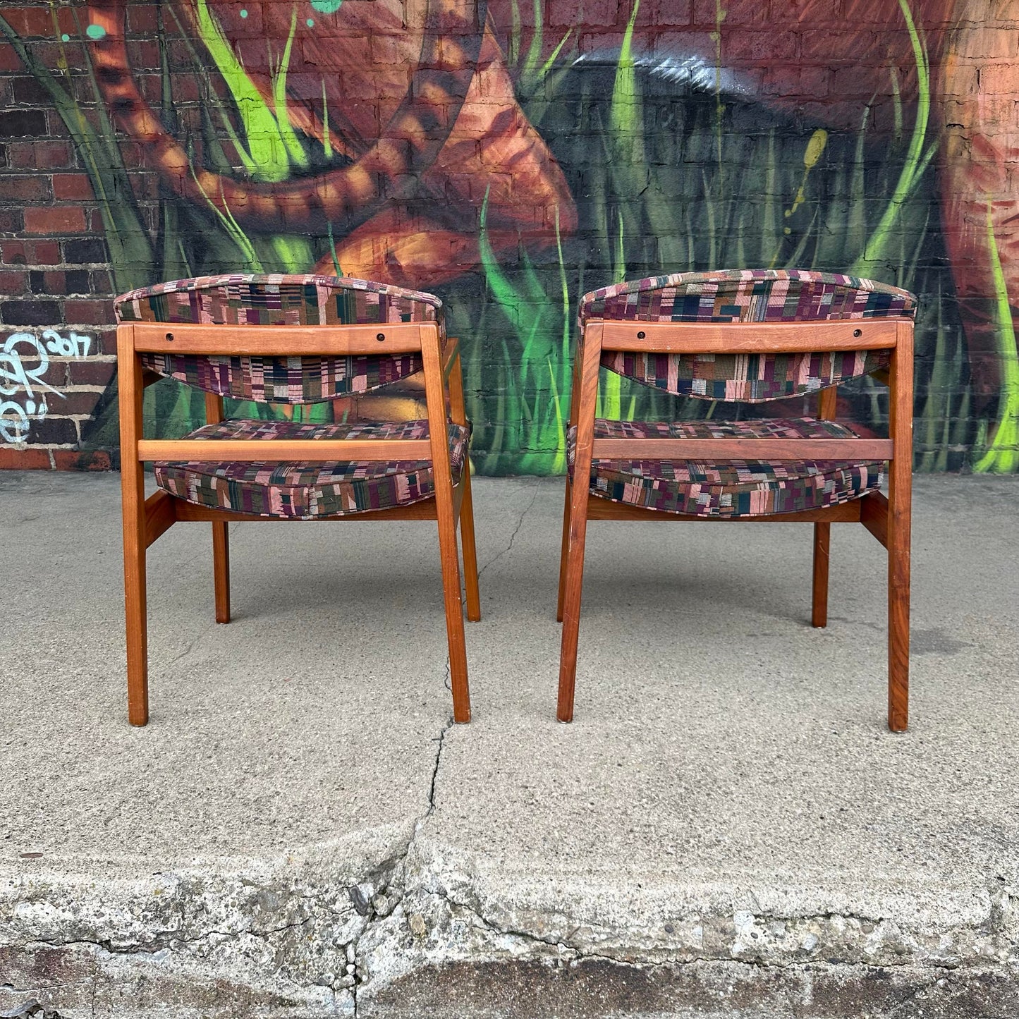 Pair of George Nelson Walnut Arm Chairs