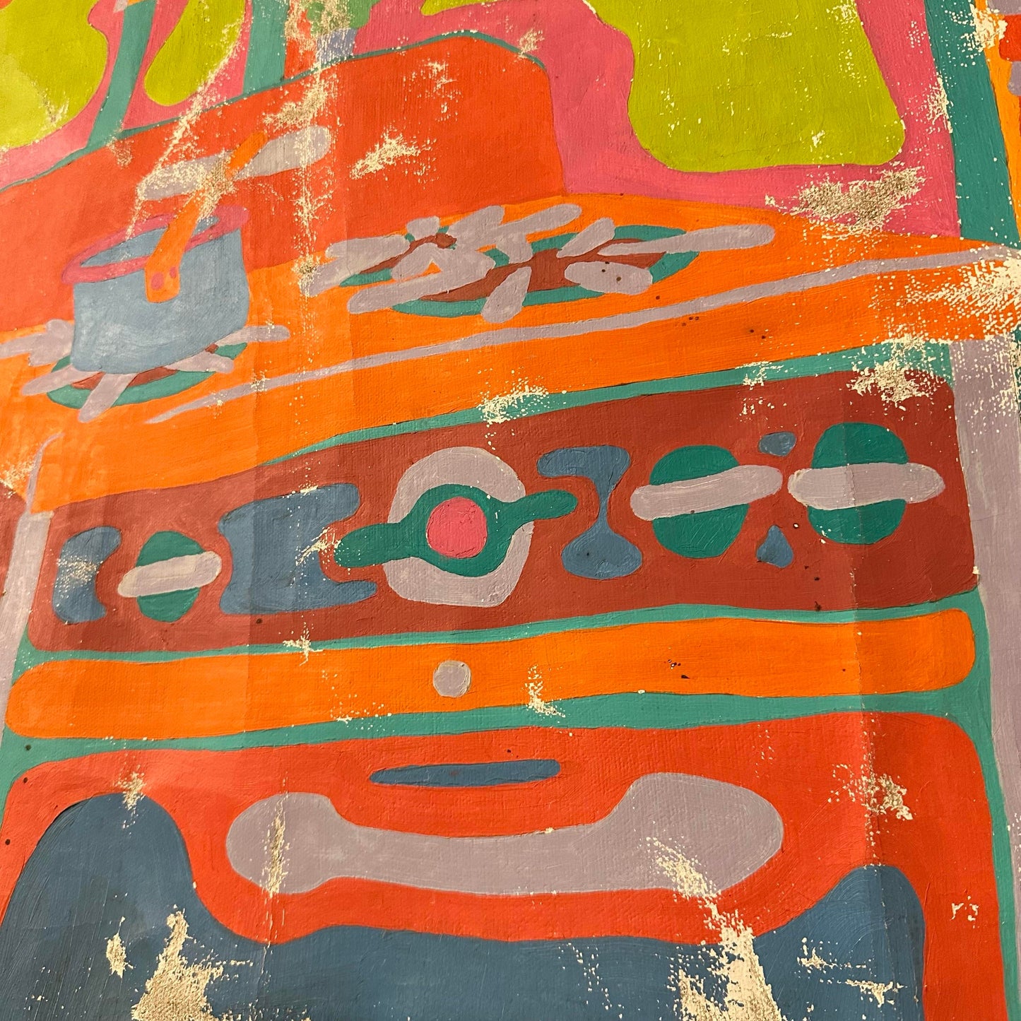 Clayton Pond "Rent Controlled Apartment" American Artist Large Colorful Original Painting