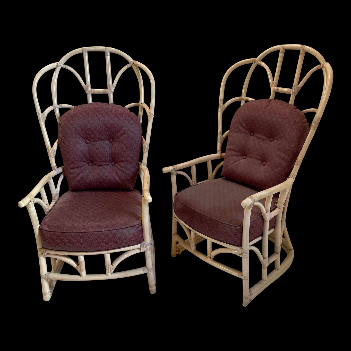 1970s Vintage Tall Back Bamboo Wing Chairs - a Pair